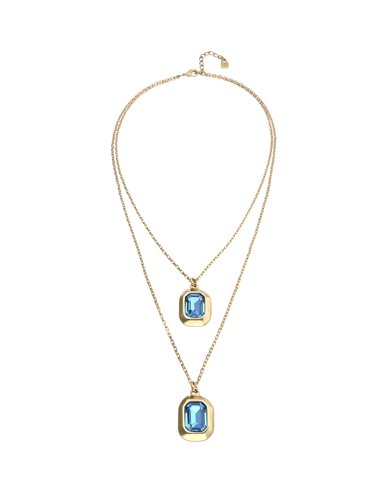 Double necklace with two rectangular faceted crystals