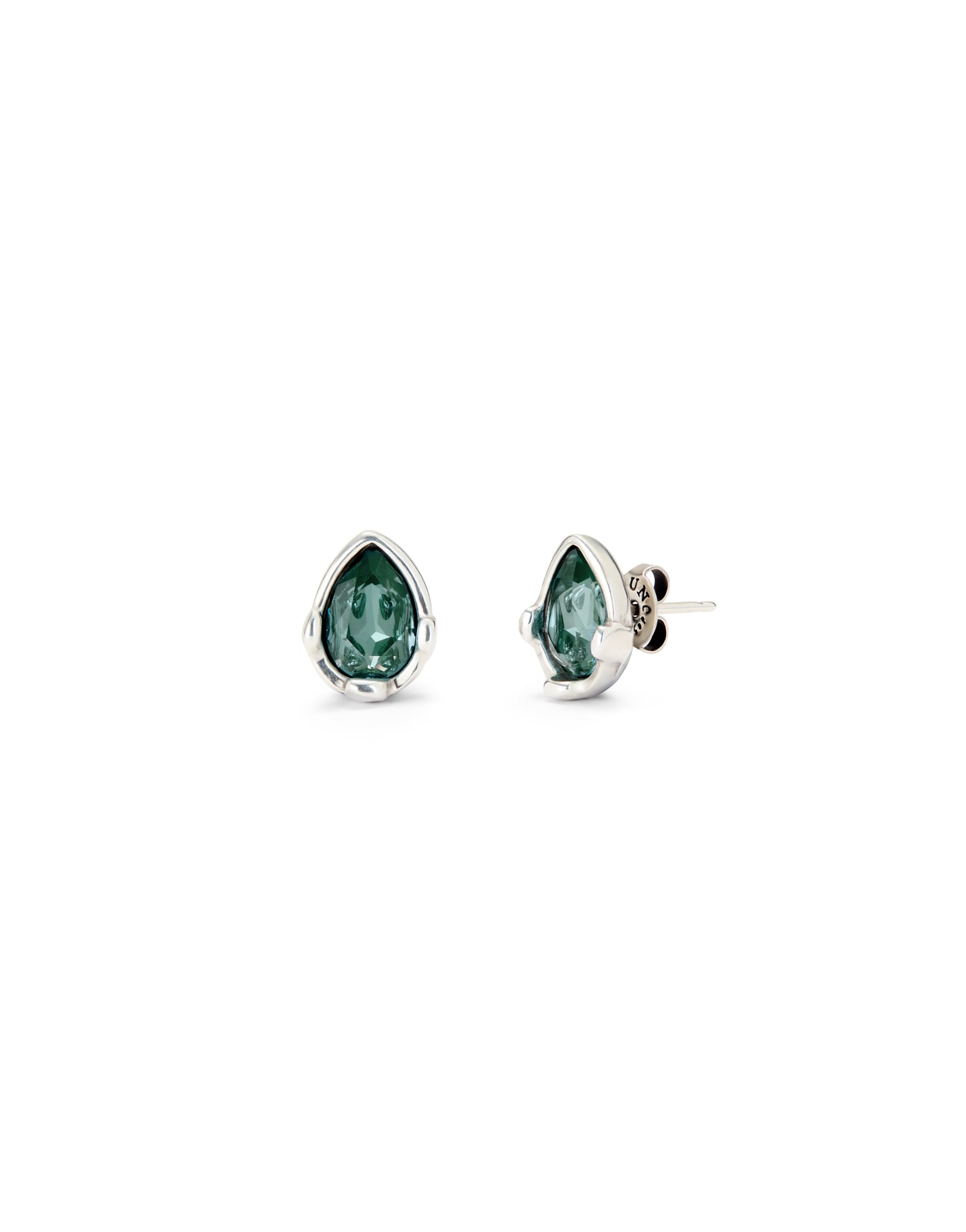 Earrings with a green drop-shaped faceted crystal