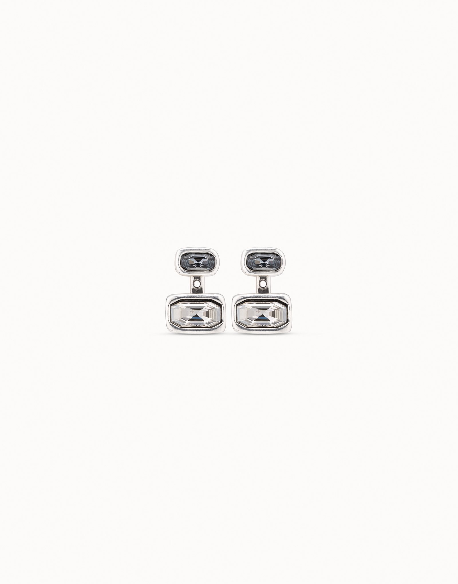 Boucles d’oreilles plaquées argent avec multiposition et petit cristal gris et grand cristal blanc, Argent, large image number null