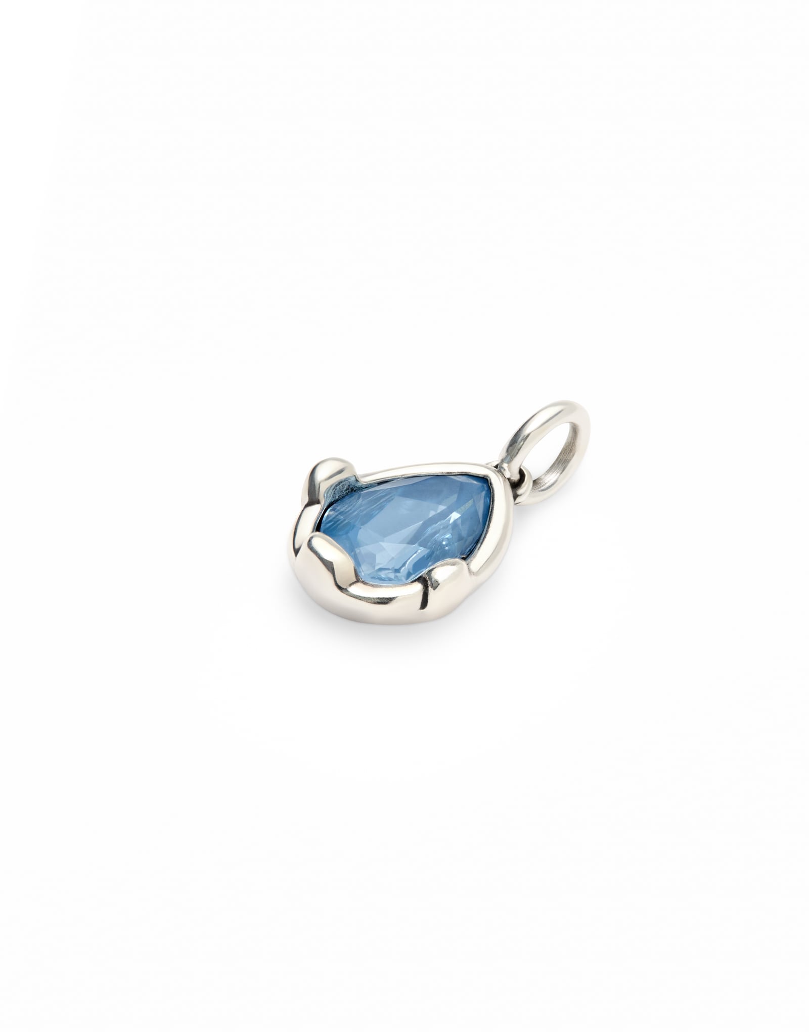 Charm placcato argento a forma di goccia con cristallo sfaccettato blu
