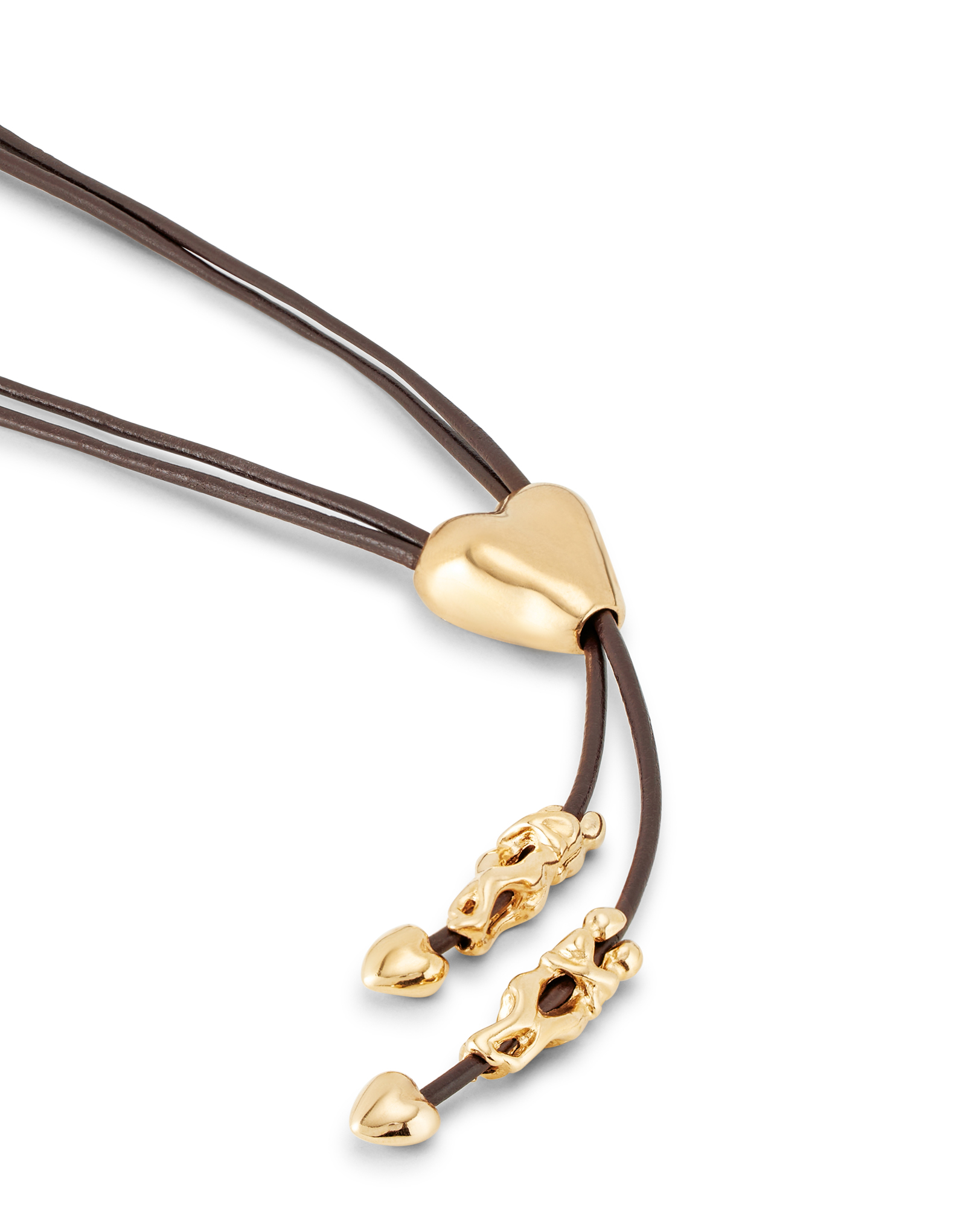 Leather chain with 18K gold-plated figures. Adjustable heart in the center., Golden, large image number null