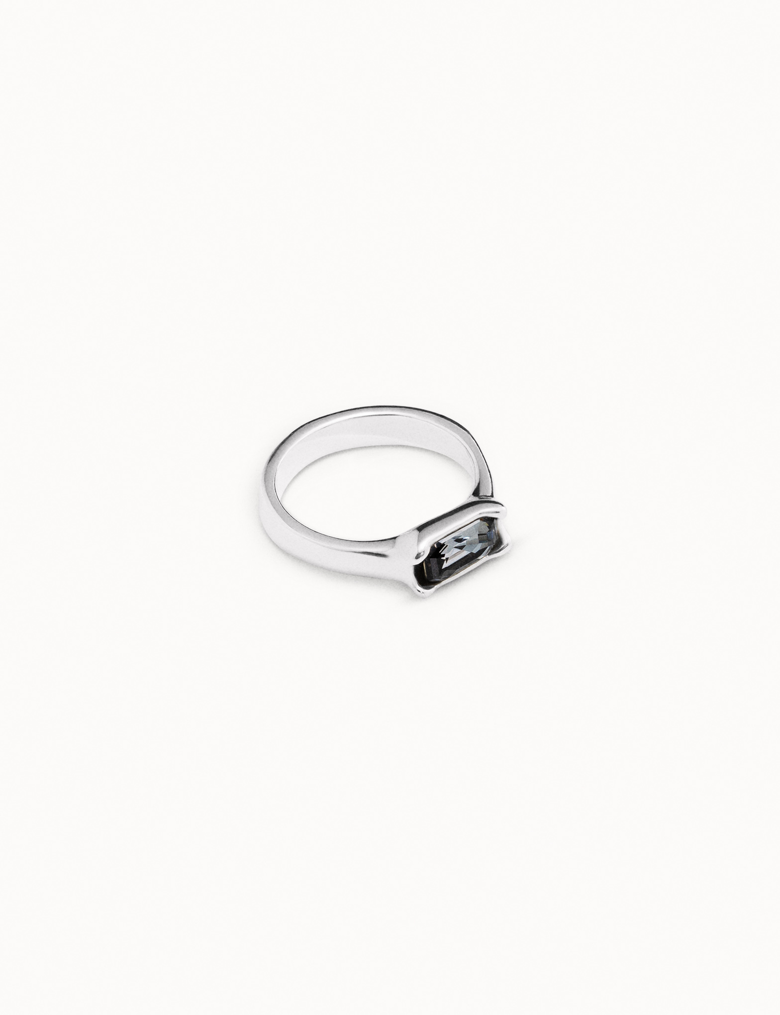 Sterling silver-plated ring with gray crystal, Silver, large image number null