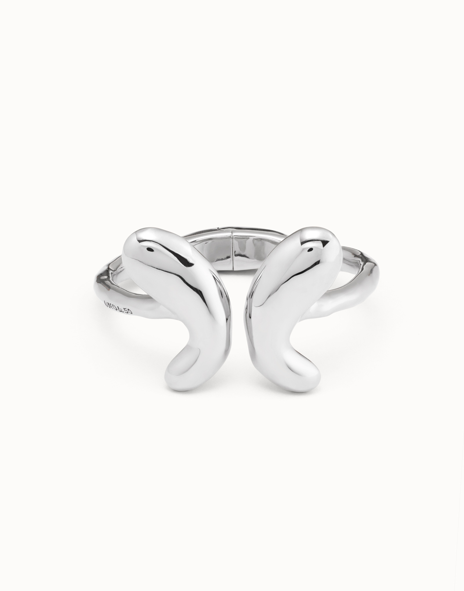 Rigid 18K sterling silver-plated bracelet with an open design and a central butterfly., Silver, large image number null