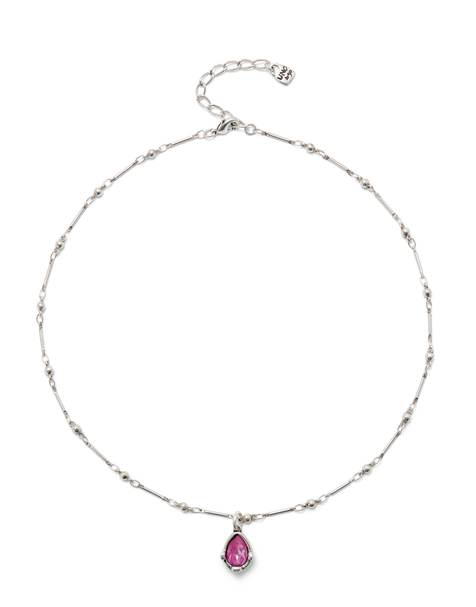Necklace with a pink drop-shaped faceted crystal