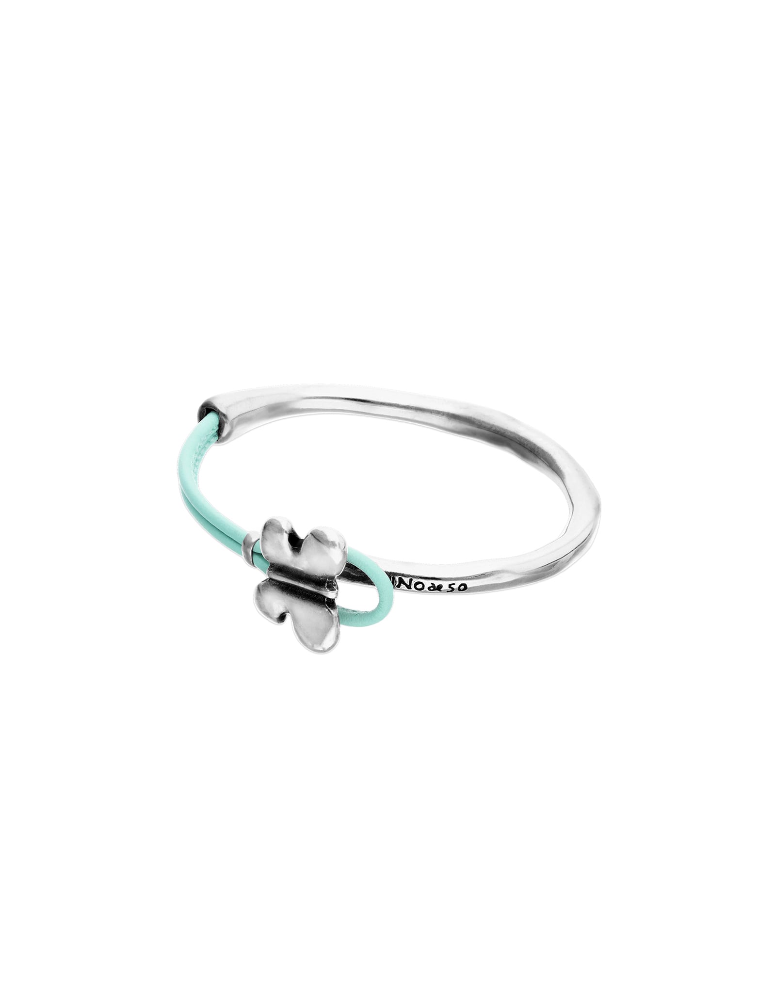 Turquoise leather bracelet with butterfly ornament