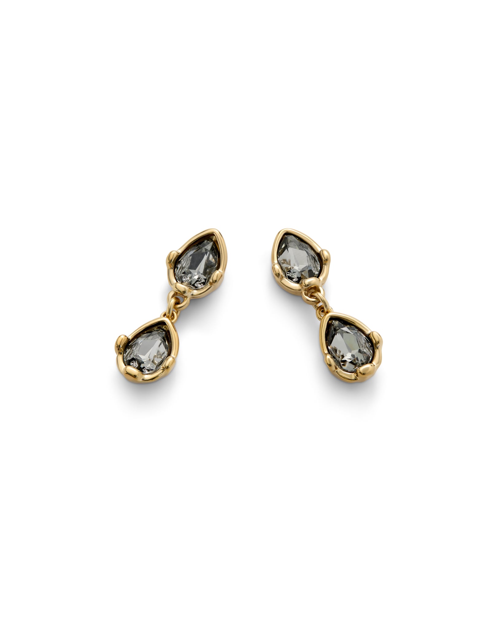 Long  earrings with two grey drop-shaped faceted crystals