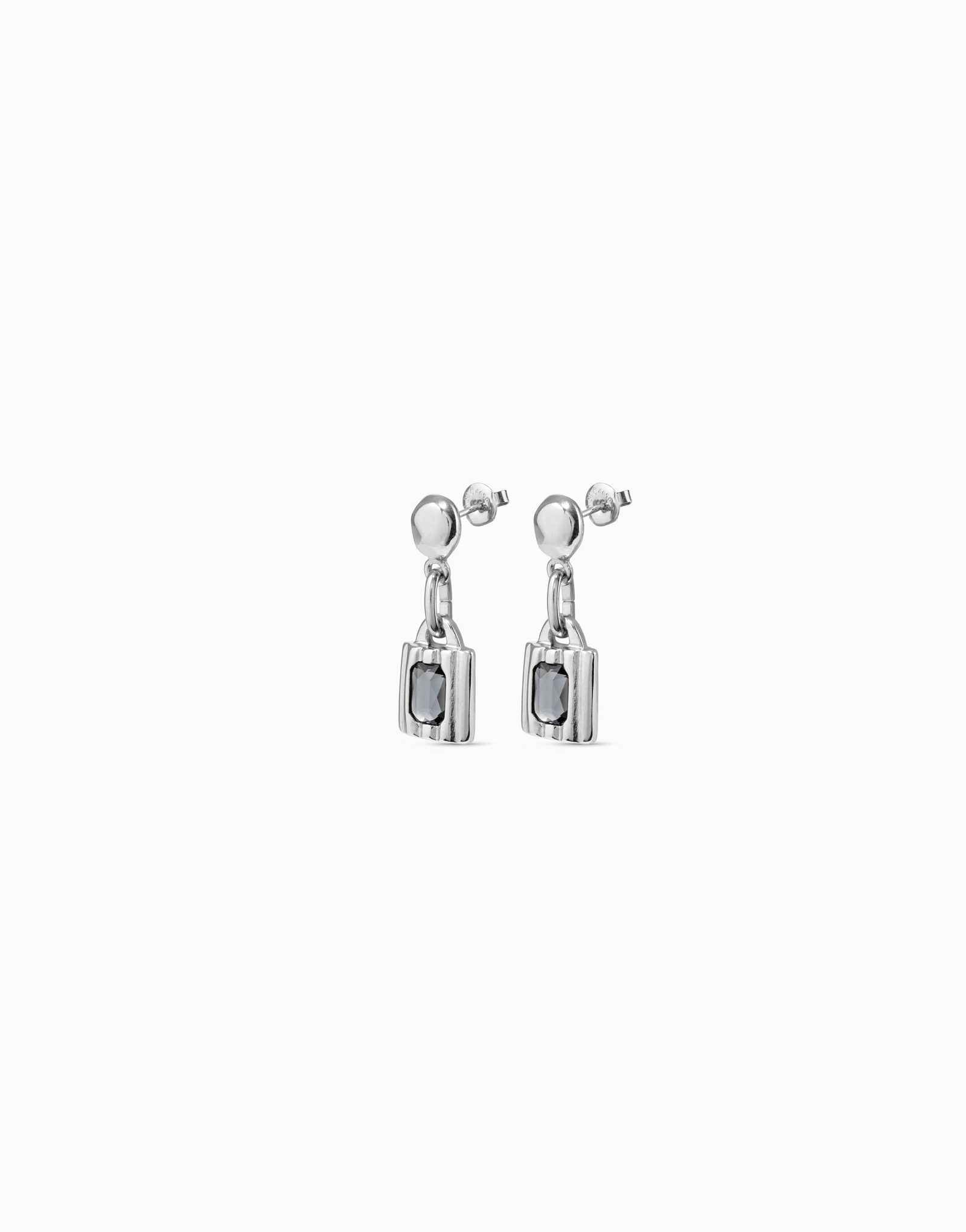Sterling silver-plated padlock shaped earrings with crystals, Silver, large image number null