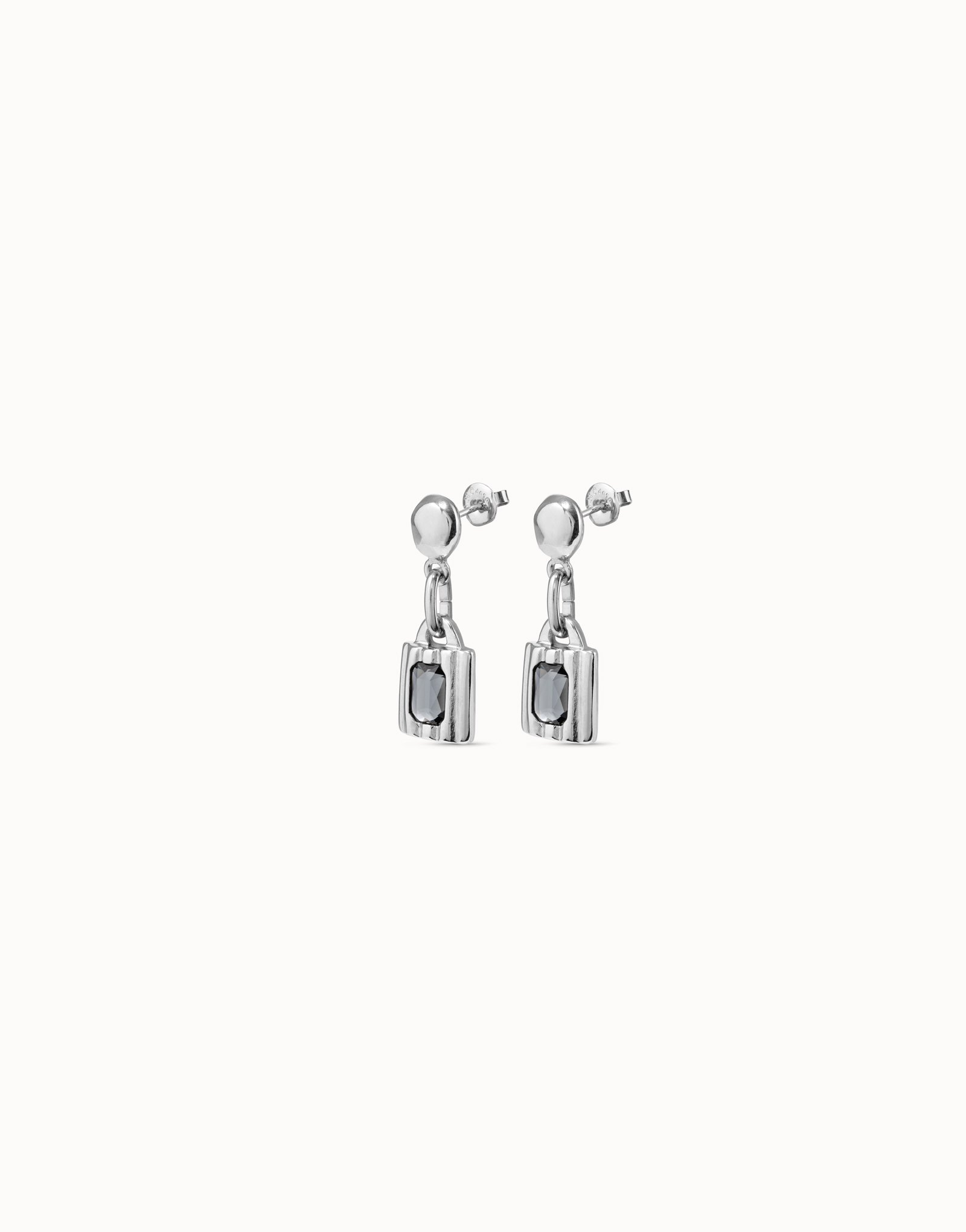 Sterling silver-plated padlock shaped earrings with crystals, Silver, large image number null