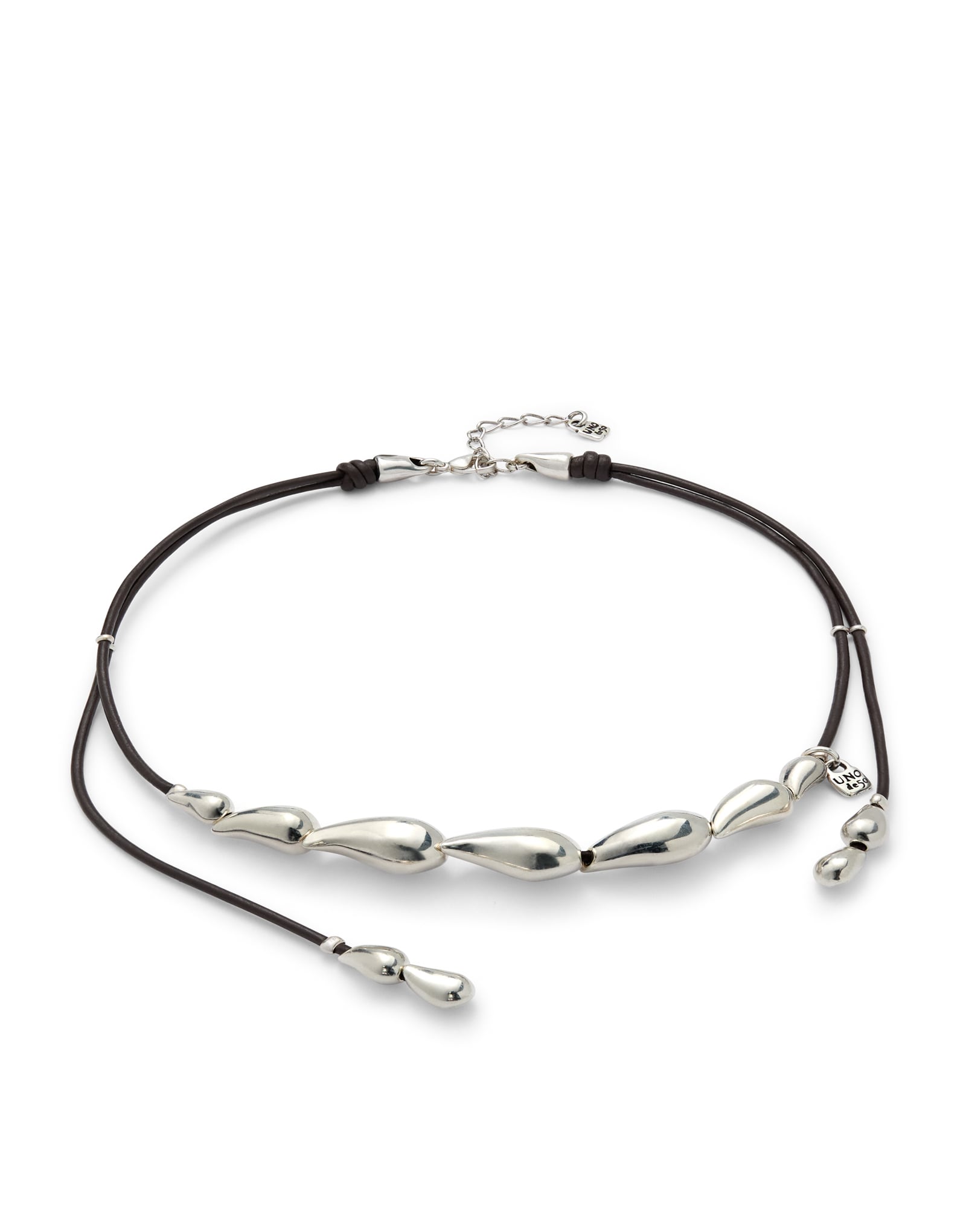 Leather necklace with intertwined drops