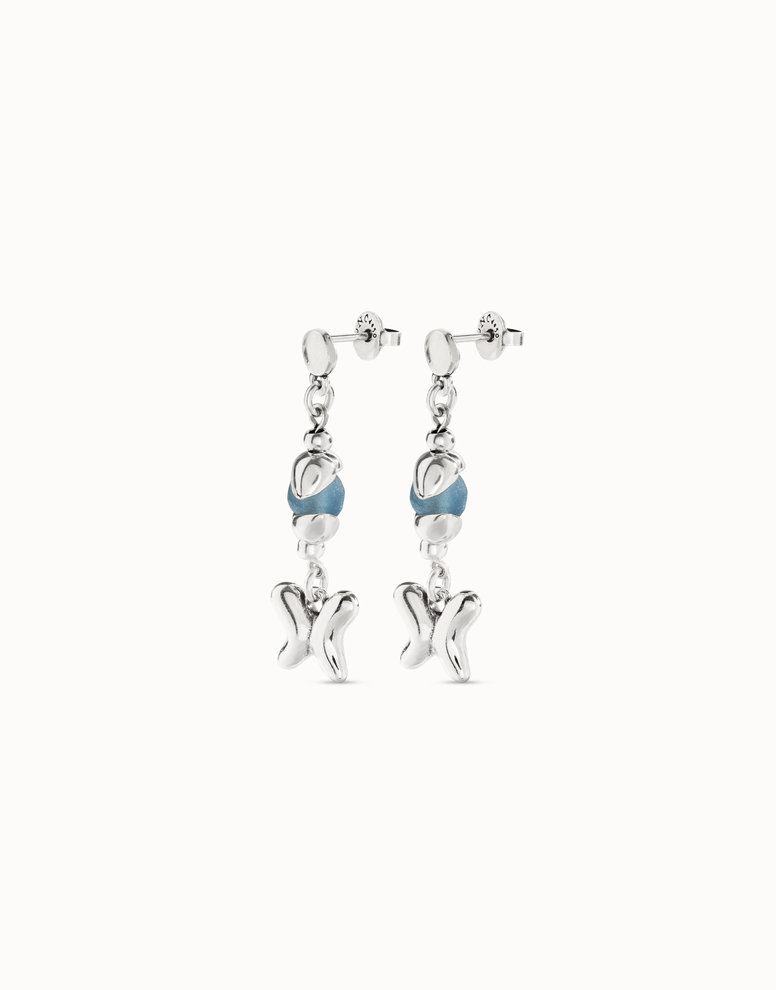 Boucles d’oreilles plaquées argent avec cristal bleu et papillon, Argent, large image number null