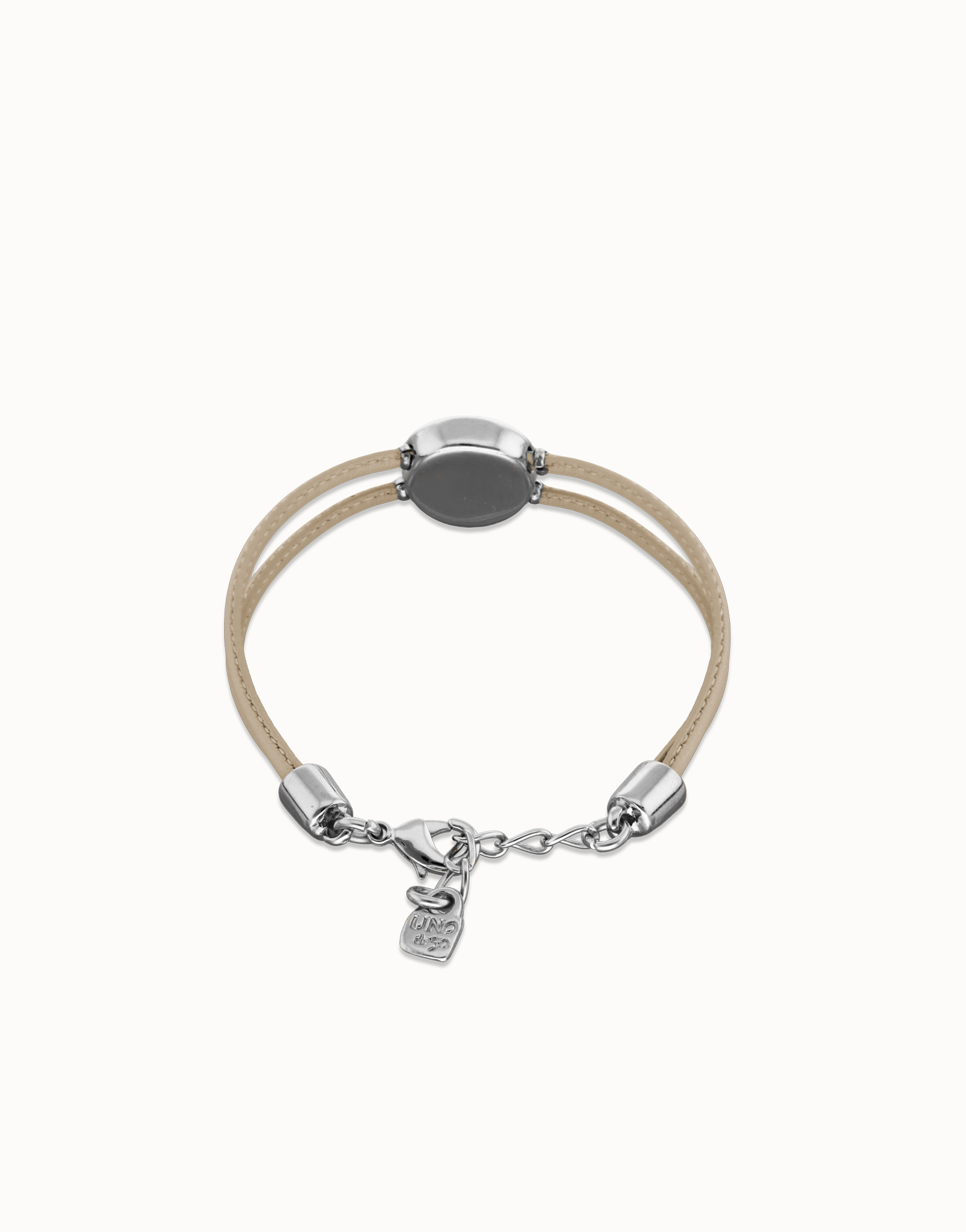 Double ivory leather birthstone bracelet with eye, Silver, large thumbnail