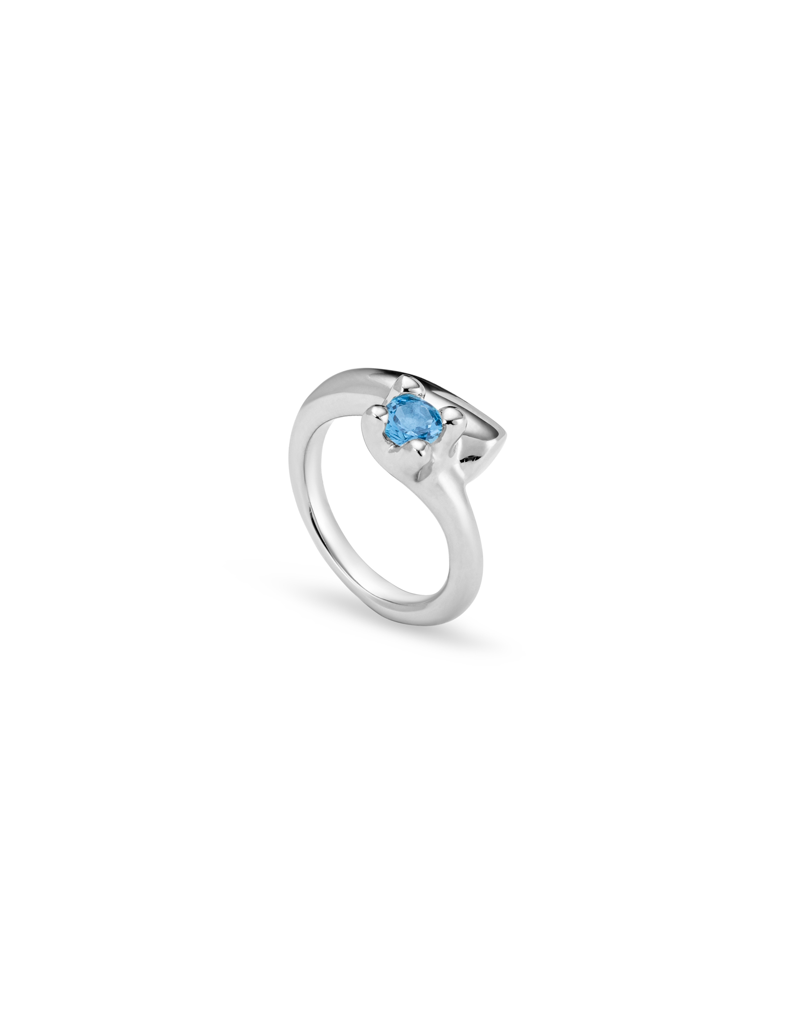 Sterling silver-plated ring with blue cubic zirconia, Silver, large image number null