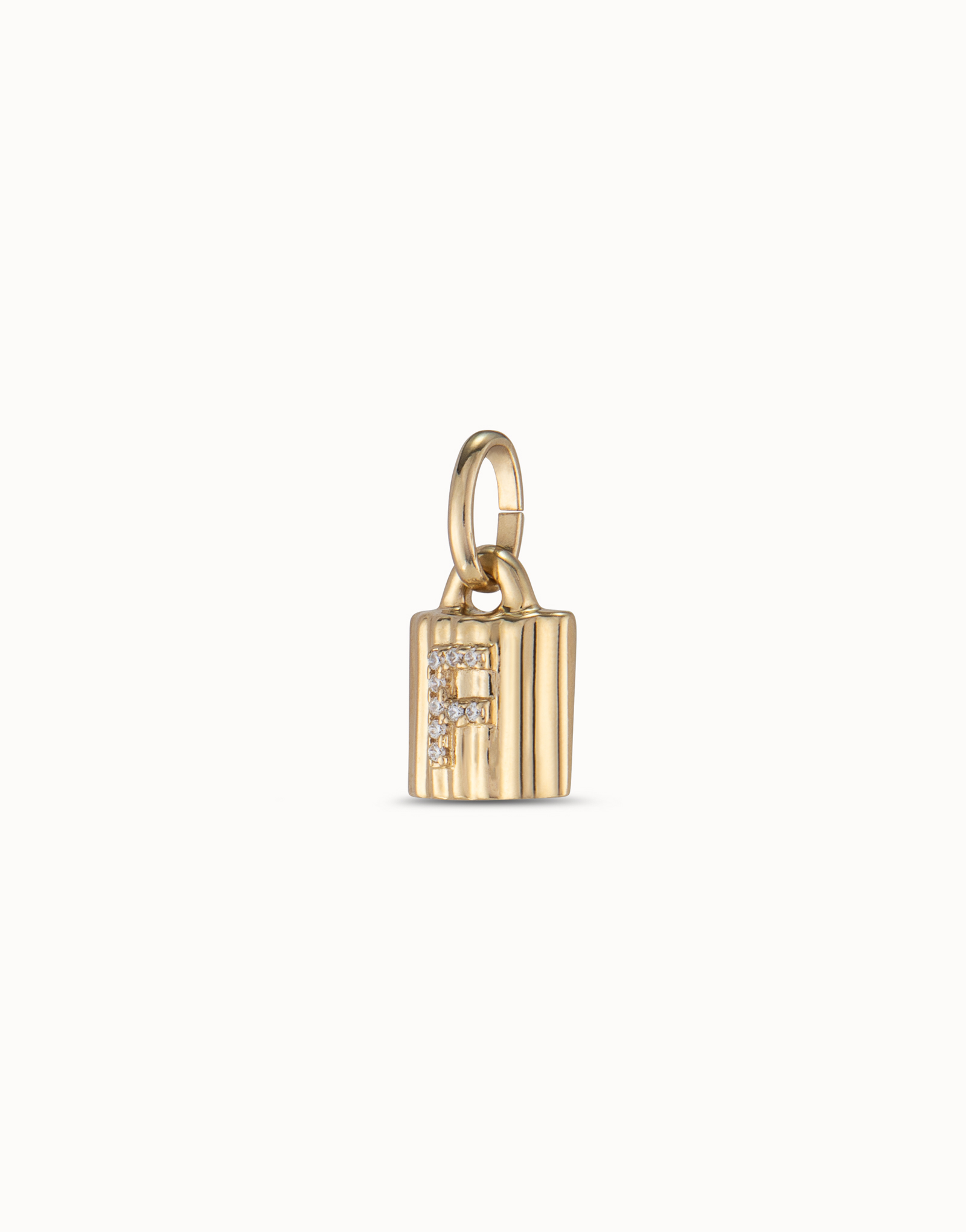 18K gold-plated padlock charm with topaz letter F, Golden, large image number null