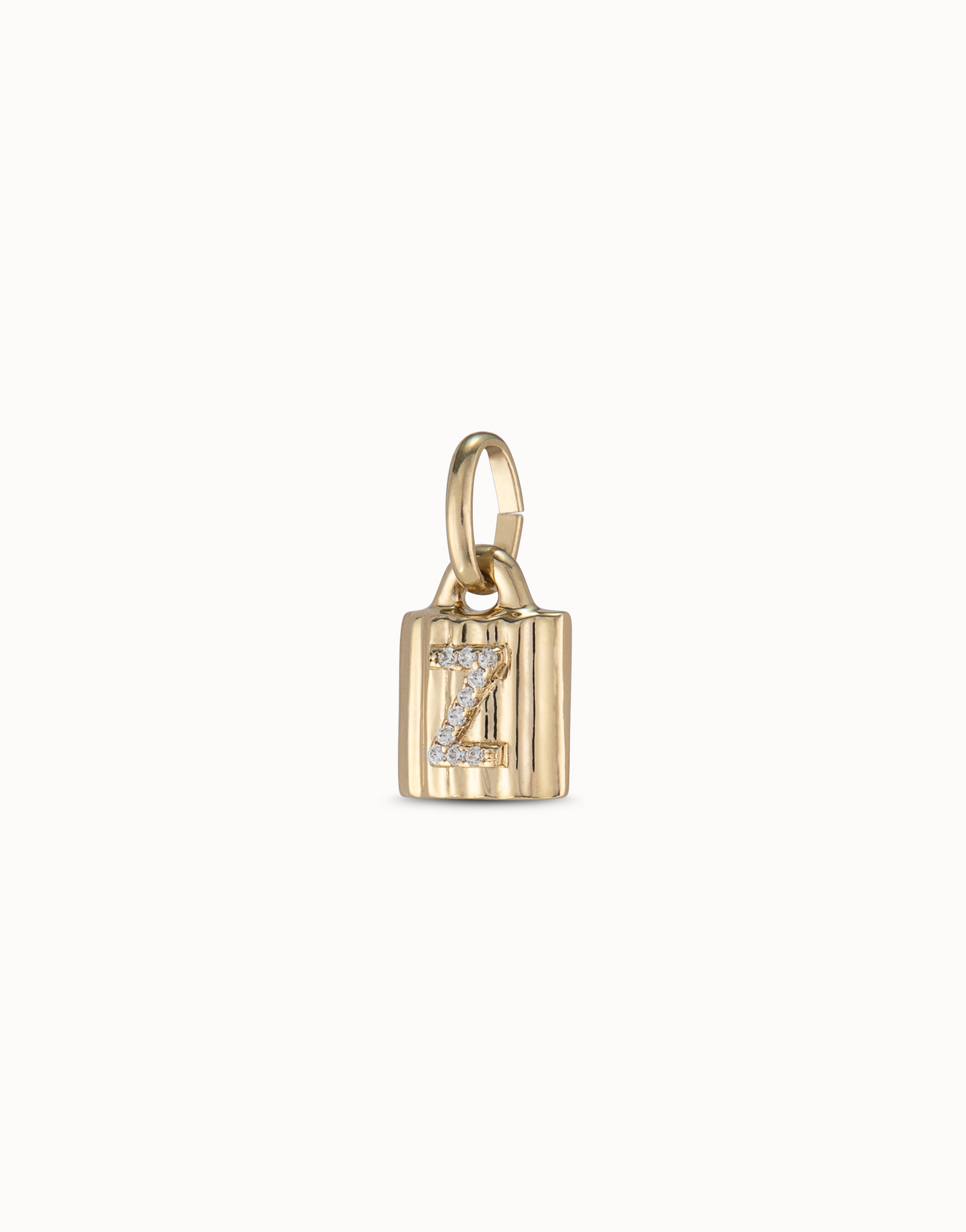18K gold-plated padlock charm with topaz letter Z, Golden, large image number null