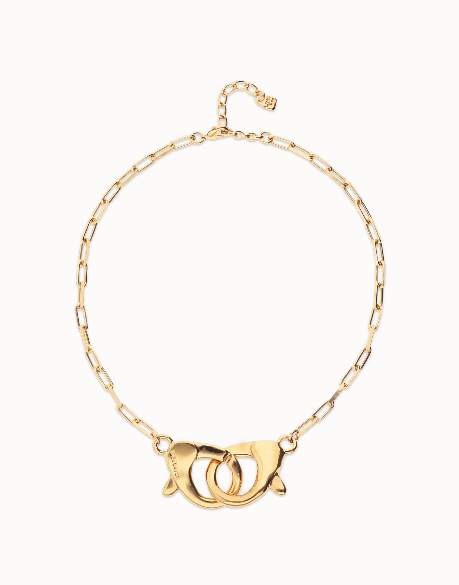 Necklace with large interlocking snap hook, Golden, large thumbnail