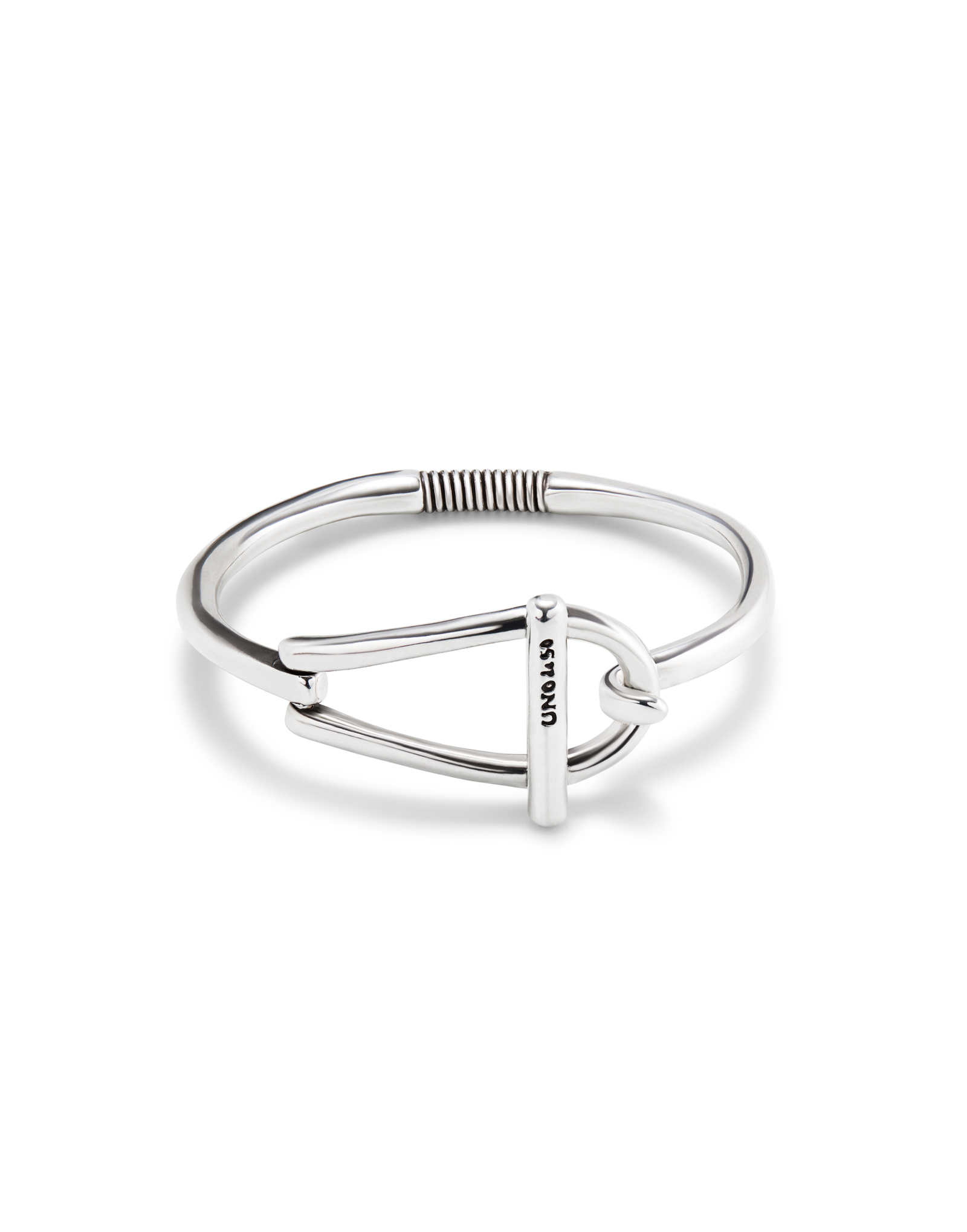 Rigid silver-plated bracelet with medium sized link and inner spring, Silver, large image number null