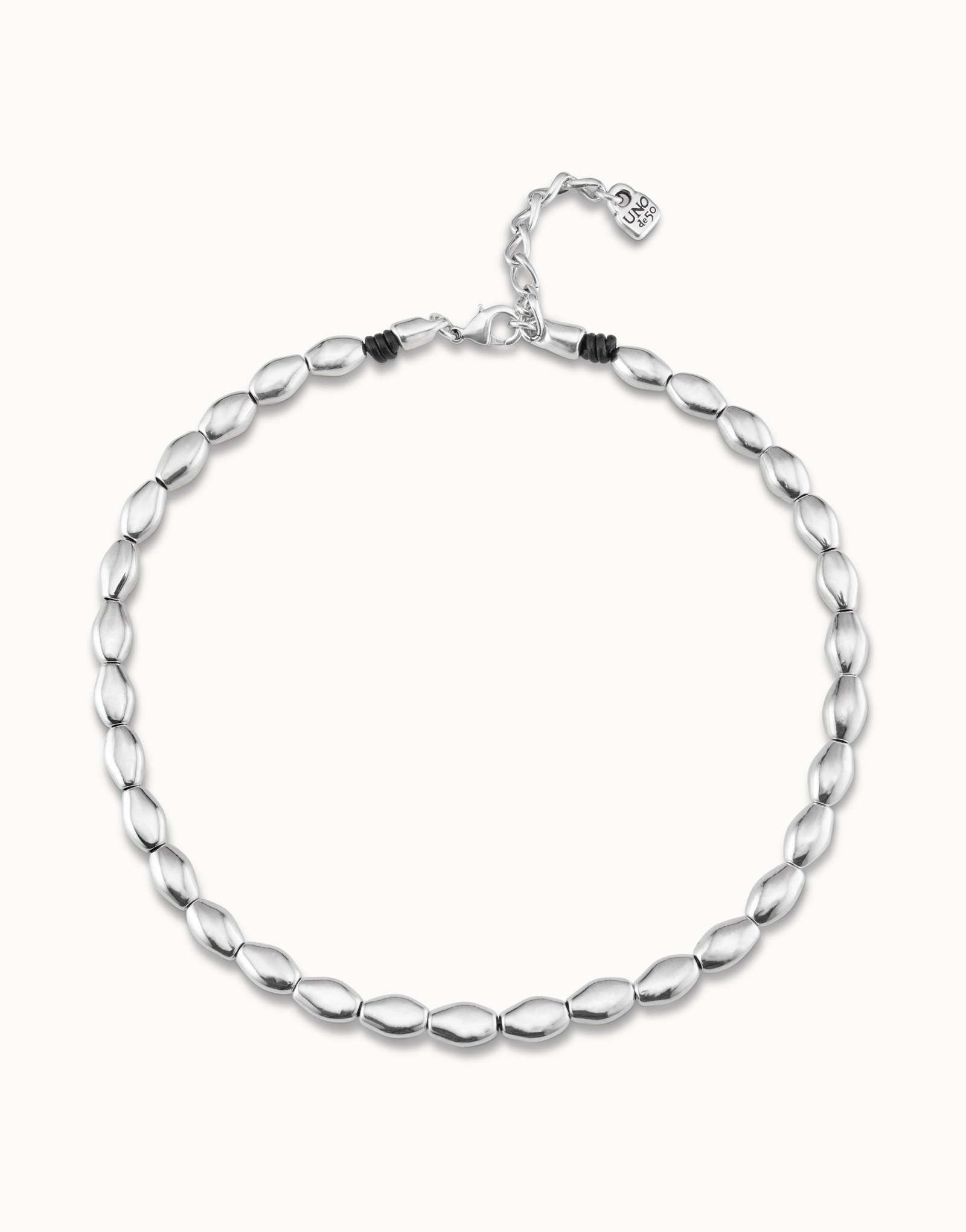 Sterling silver-plated oval beads necklace., Silver, large image number null