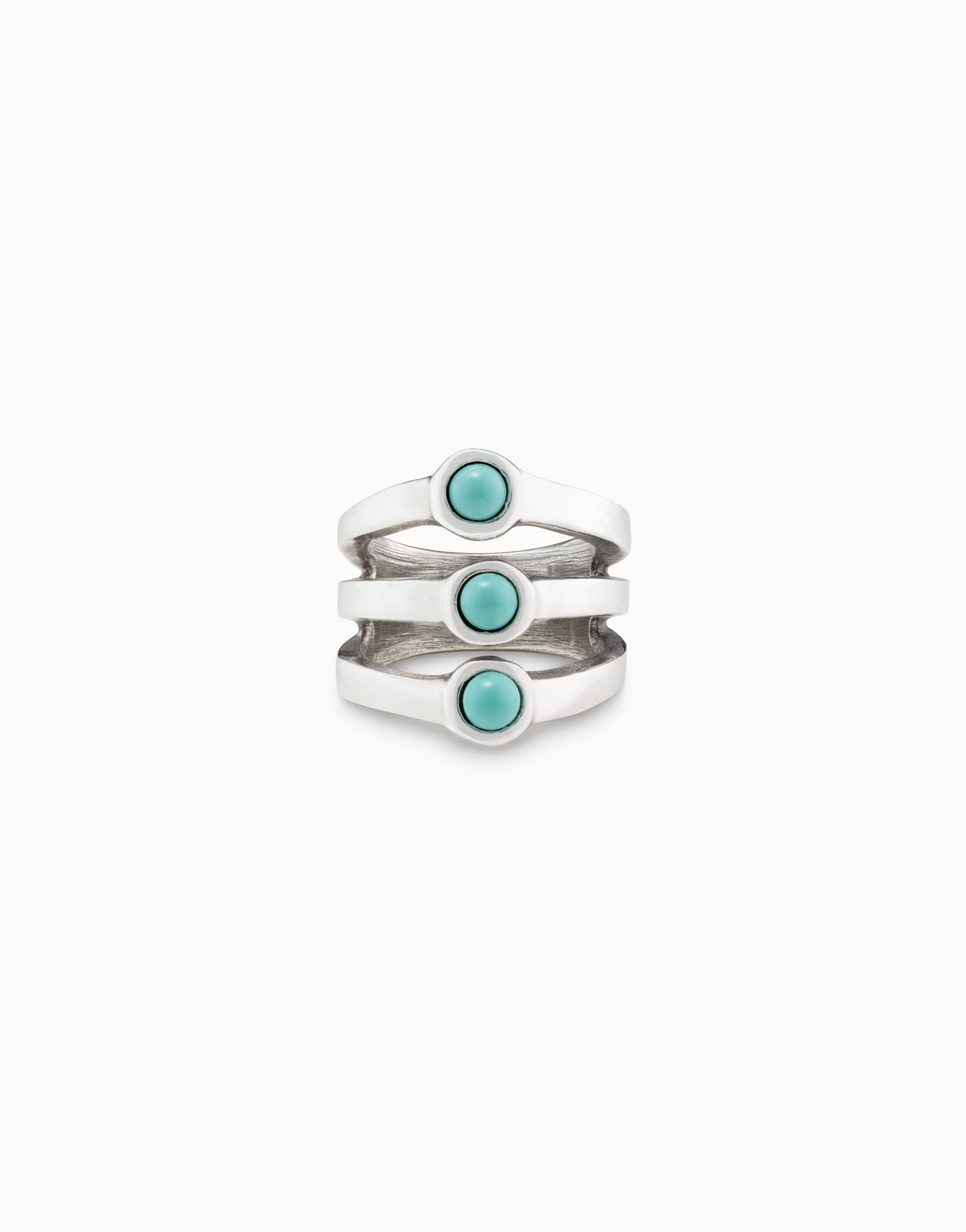 Bague plaquée argent avec trois anneaux effet avec 3 cristaux en verre de Murano turquoise, , large image number null