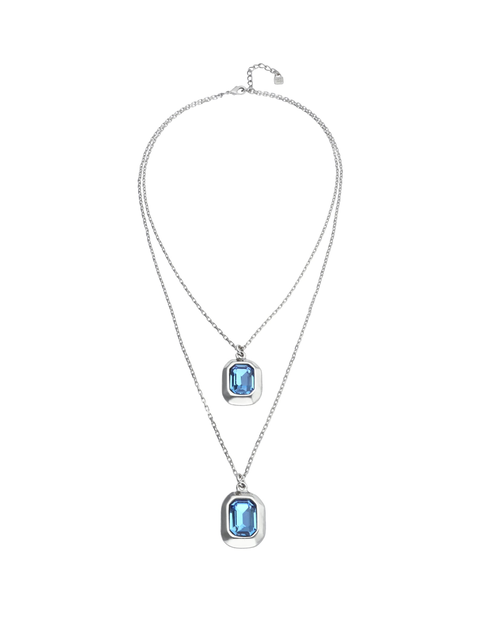 Double necklace with two rectangular faceted crystals