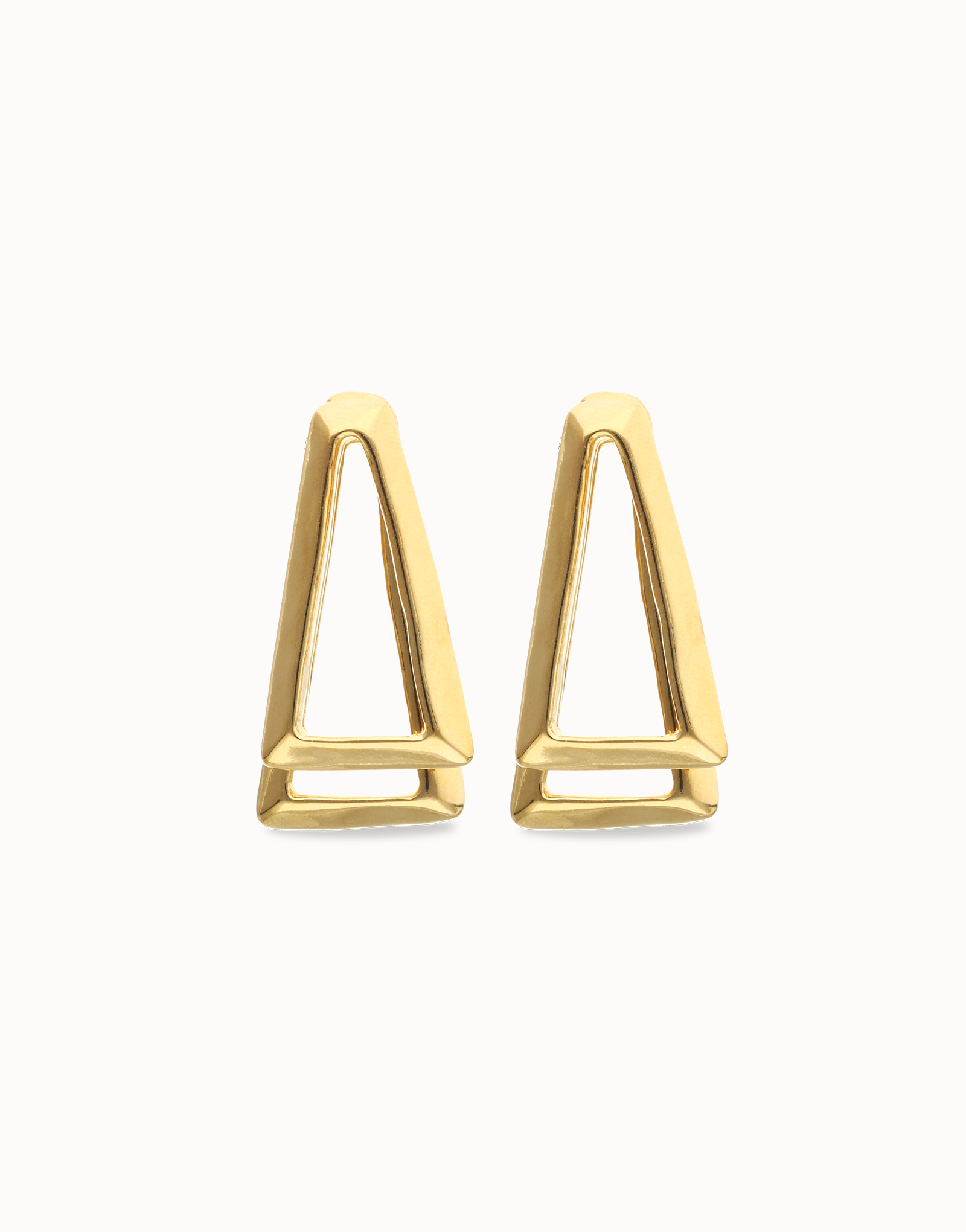 Pendientes triangulares dobles ba&ntilde;ados en oro 18k