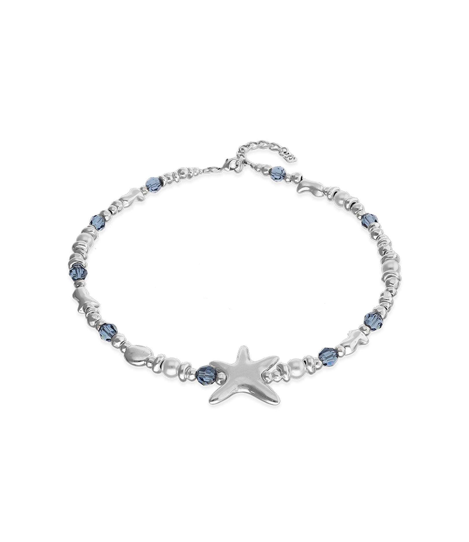 Collar corto ba&ntilde;ado en plata con cristales y estrella de mar grande