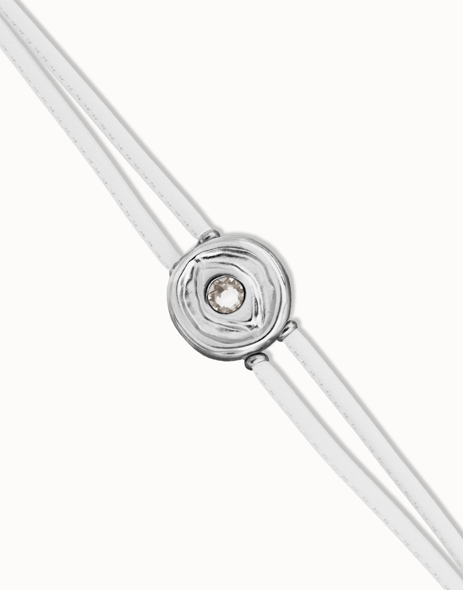 Double white leather birthstone bracelet with eye, Silver, large thumbnail