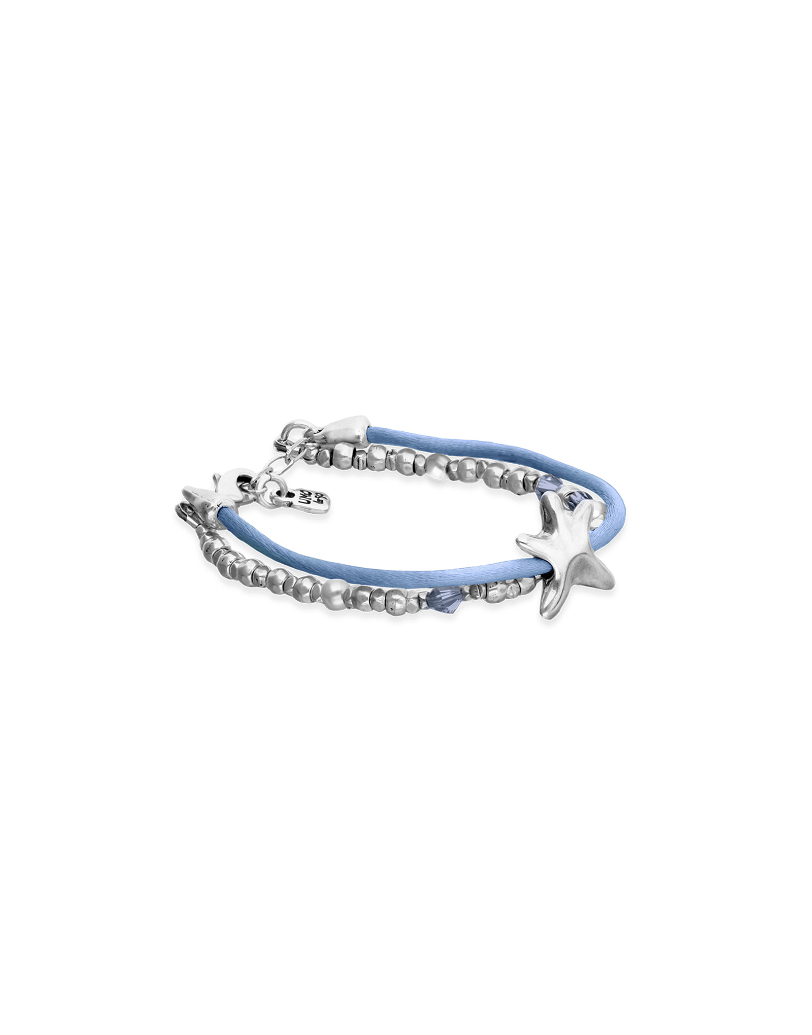 Blue silk thread and metal bracelet with starfish