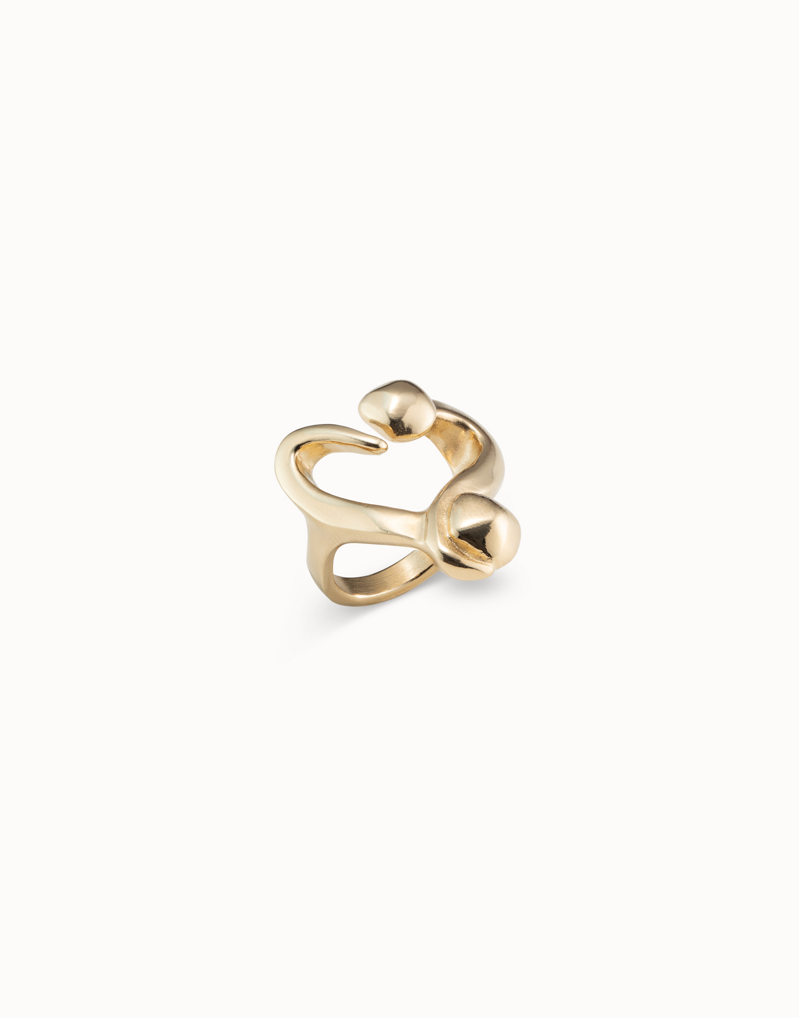 18K gold-plated open ring with a nailed heart design, Golden, large image number null