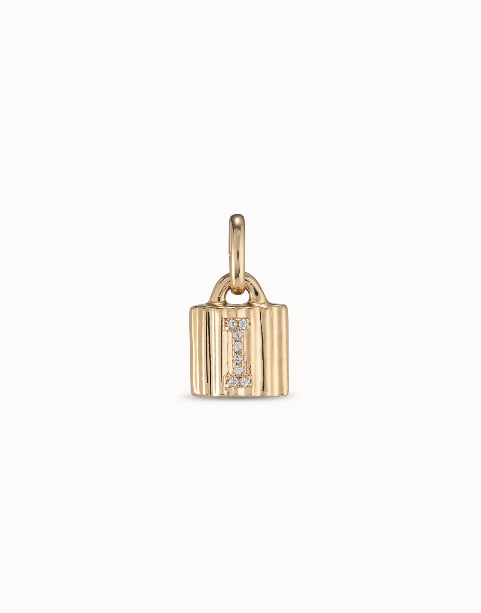 18K gold-plated padlock charm with topaz letter I, Golden, large image number null