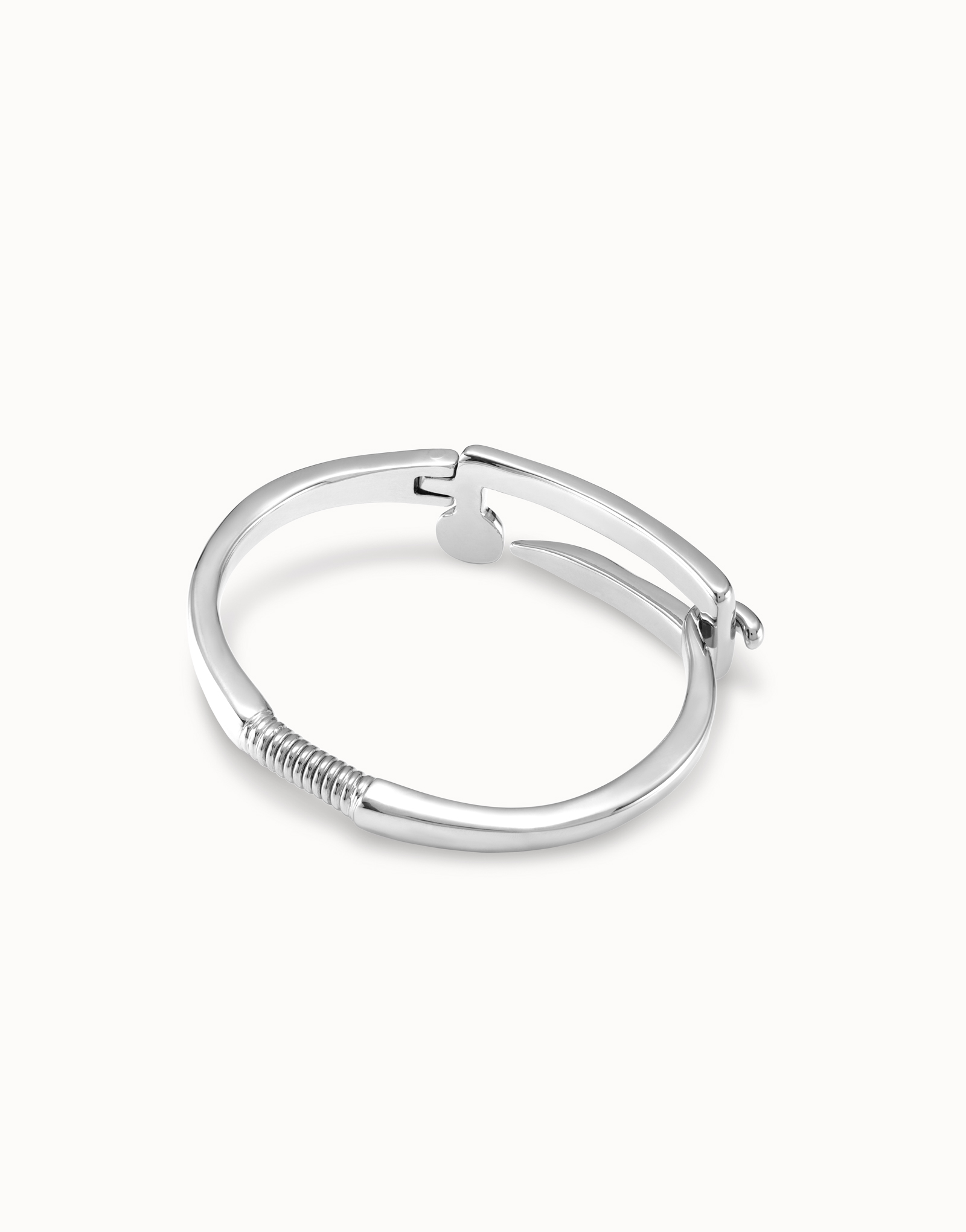 Sterling silver-plated bracelet for men with visible spring and nail shaped central buckle, Silver, large image number null