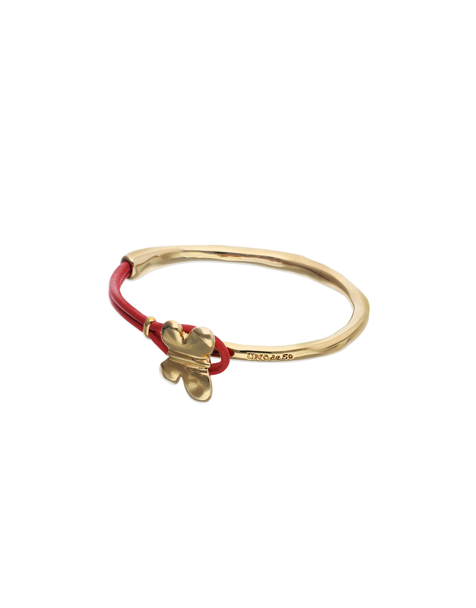 Red leather bracelet with butterfly ornament