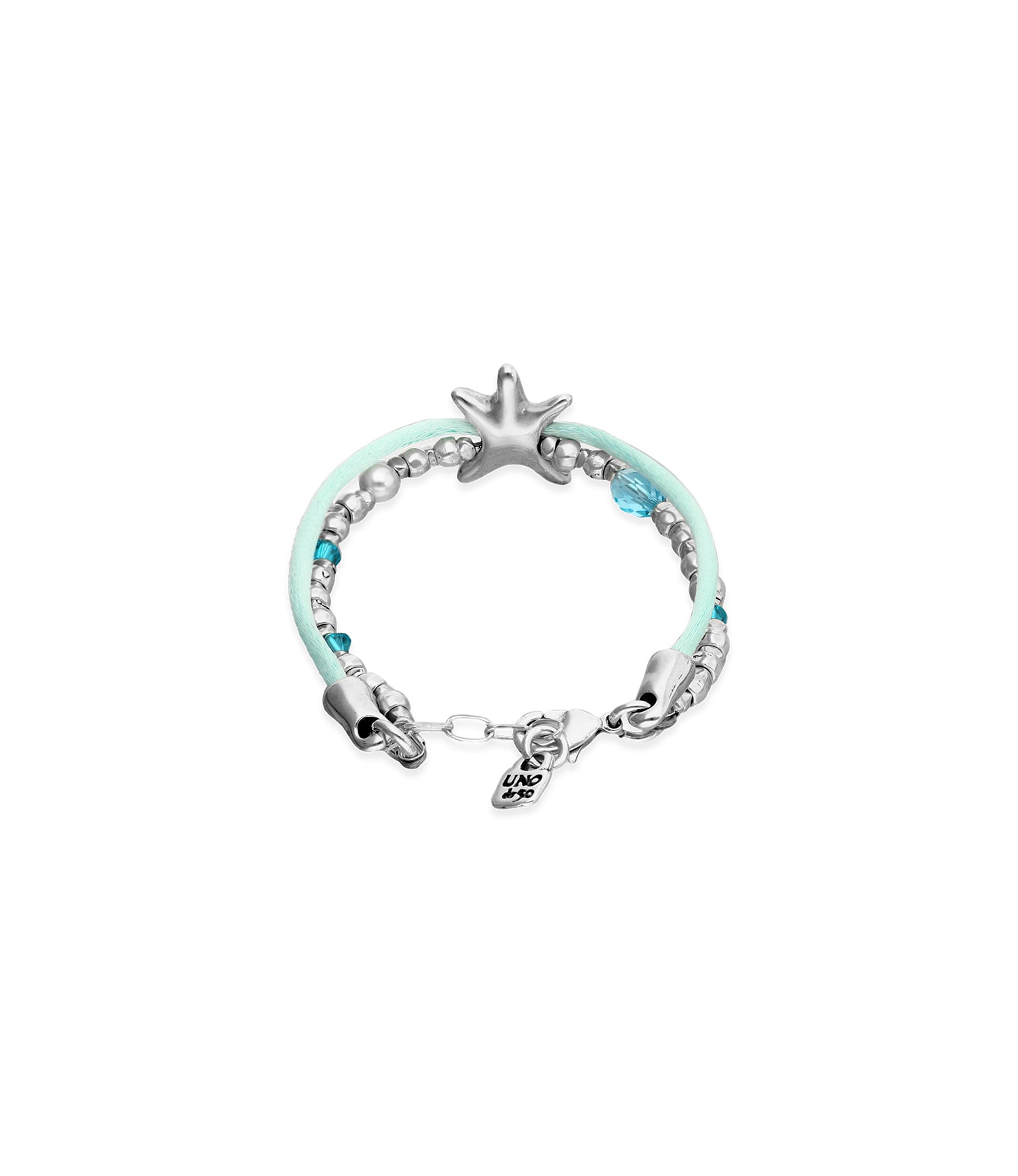 Turquoise silk thread and metal bracelet with starfish