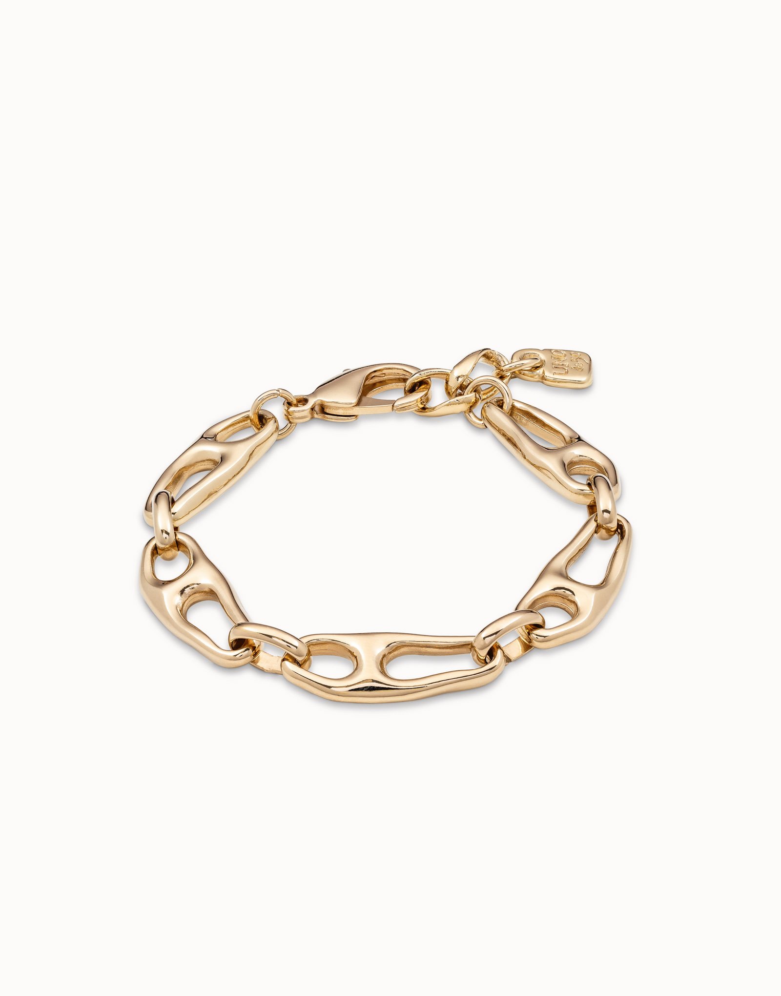 18K gold-plated bracelet with links and carabiner clasp, Golden, large image number null