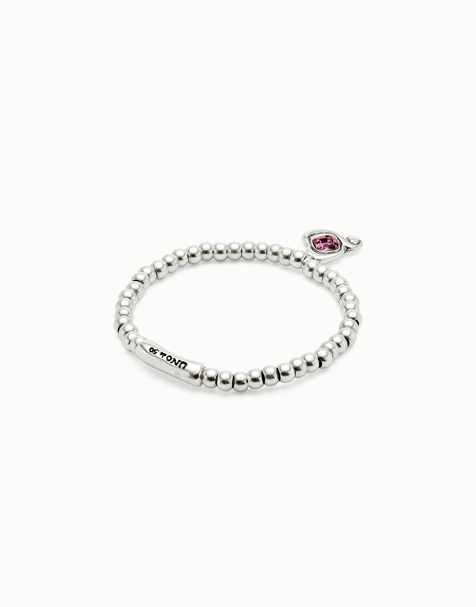 Uno De 50 – Bracciale A Sfere In Lega Placcata Argento Con Cuore E Cristallo Rosa