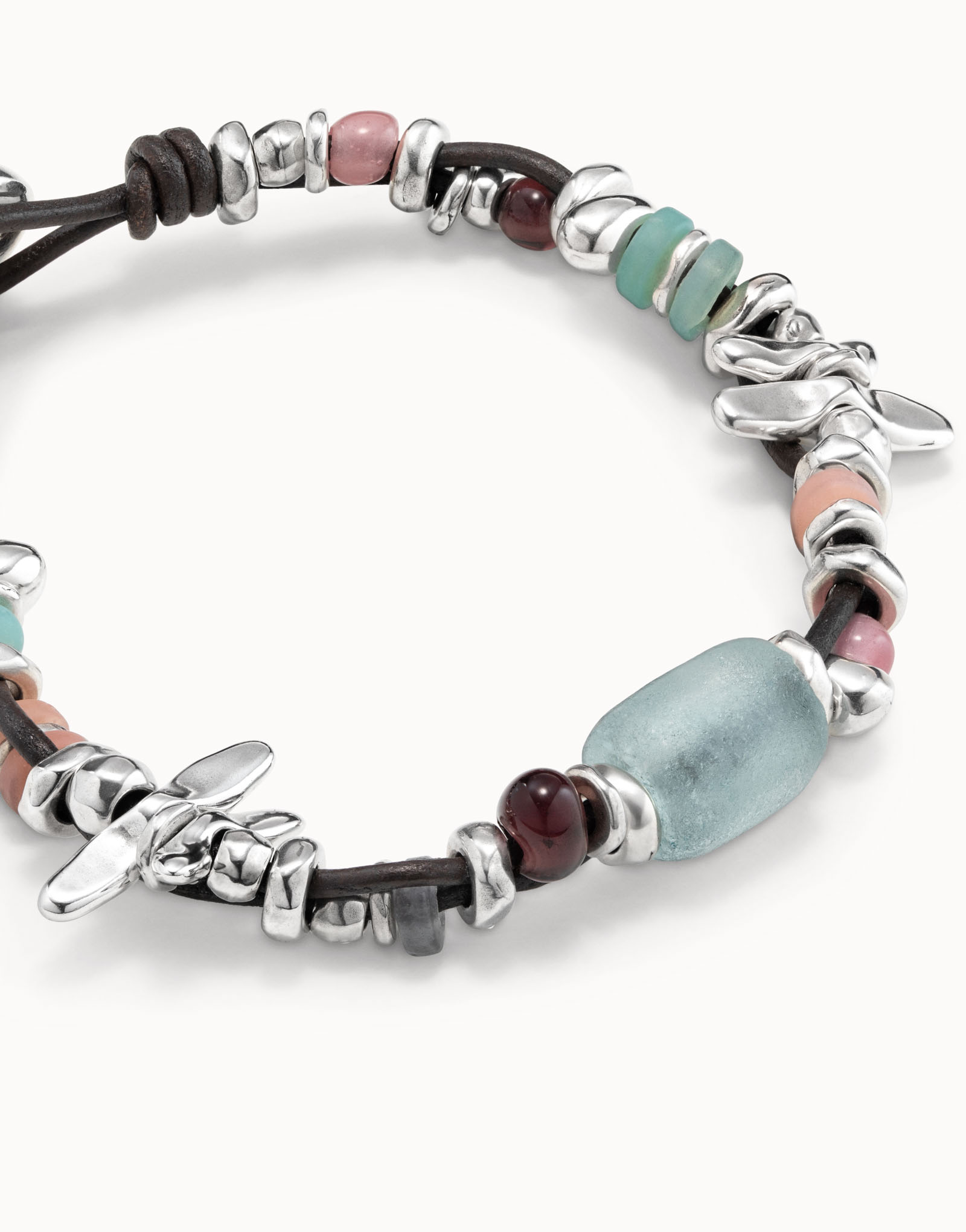 Bracciale in cuoio placcato argento Sterling con cristalli multicolore, , large image number null