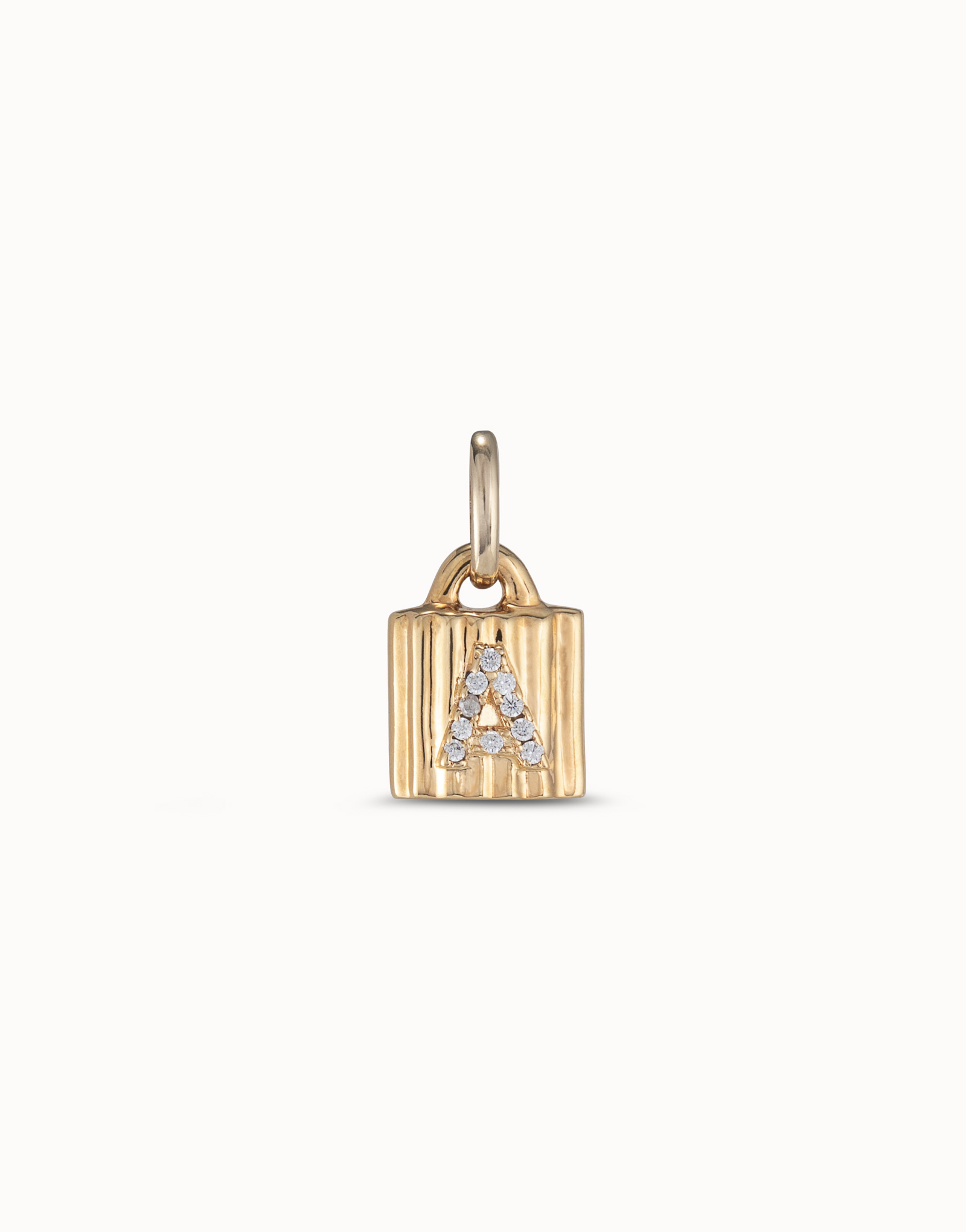 18K gold-plated padlock charm with topaz letter A, Golden, large image number null