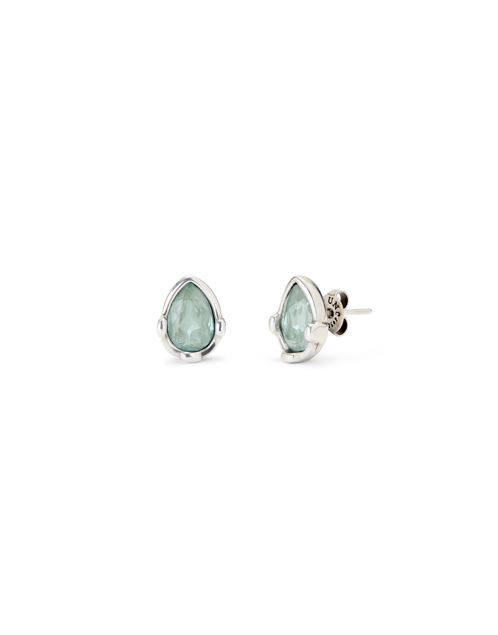 Earrings with an aqua-green drop-shaped faceted crystal