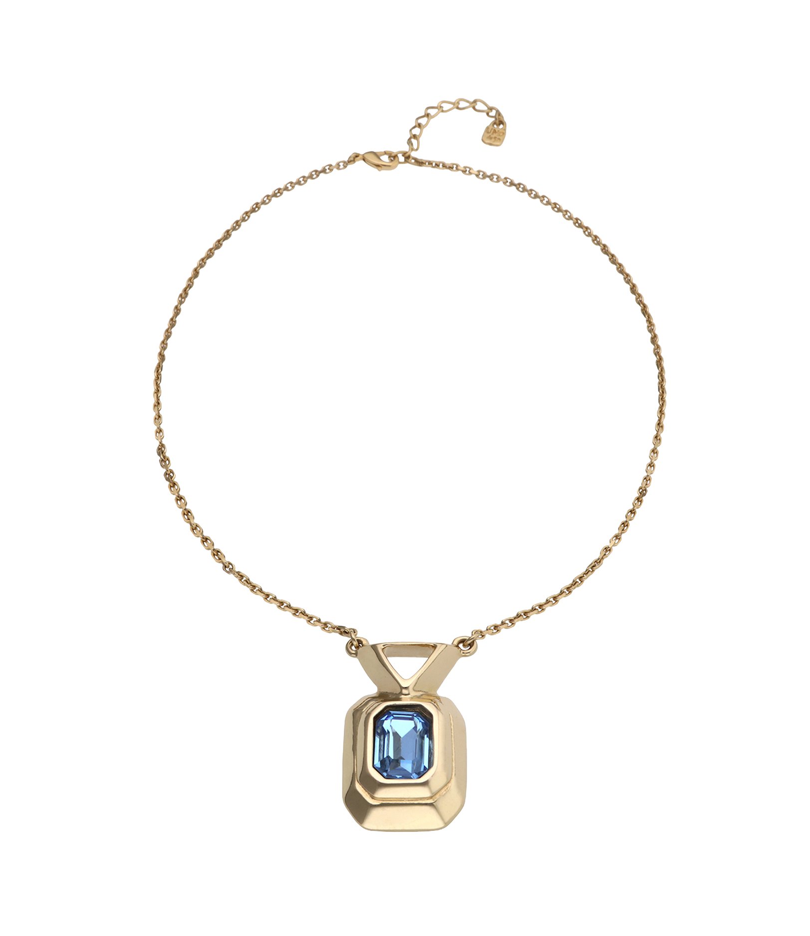 Necklace with rectangular blue faceted crystal