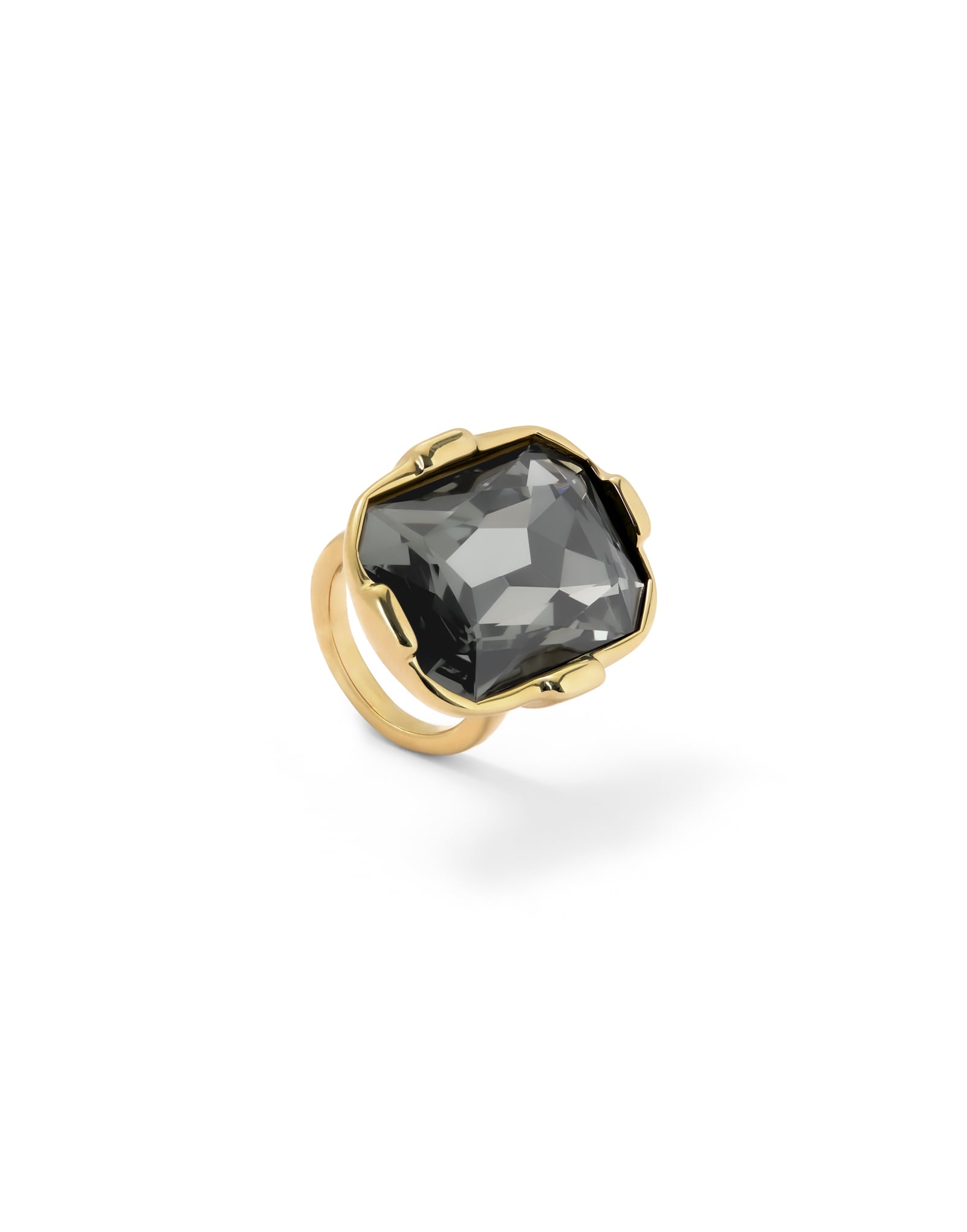 Rectangular ring with a grey faceted crystal