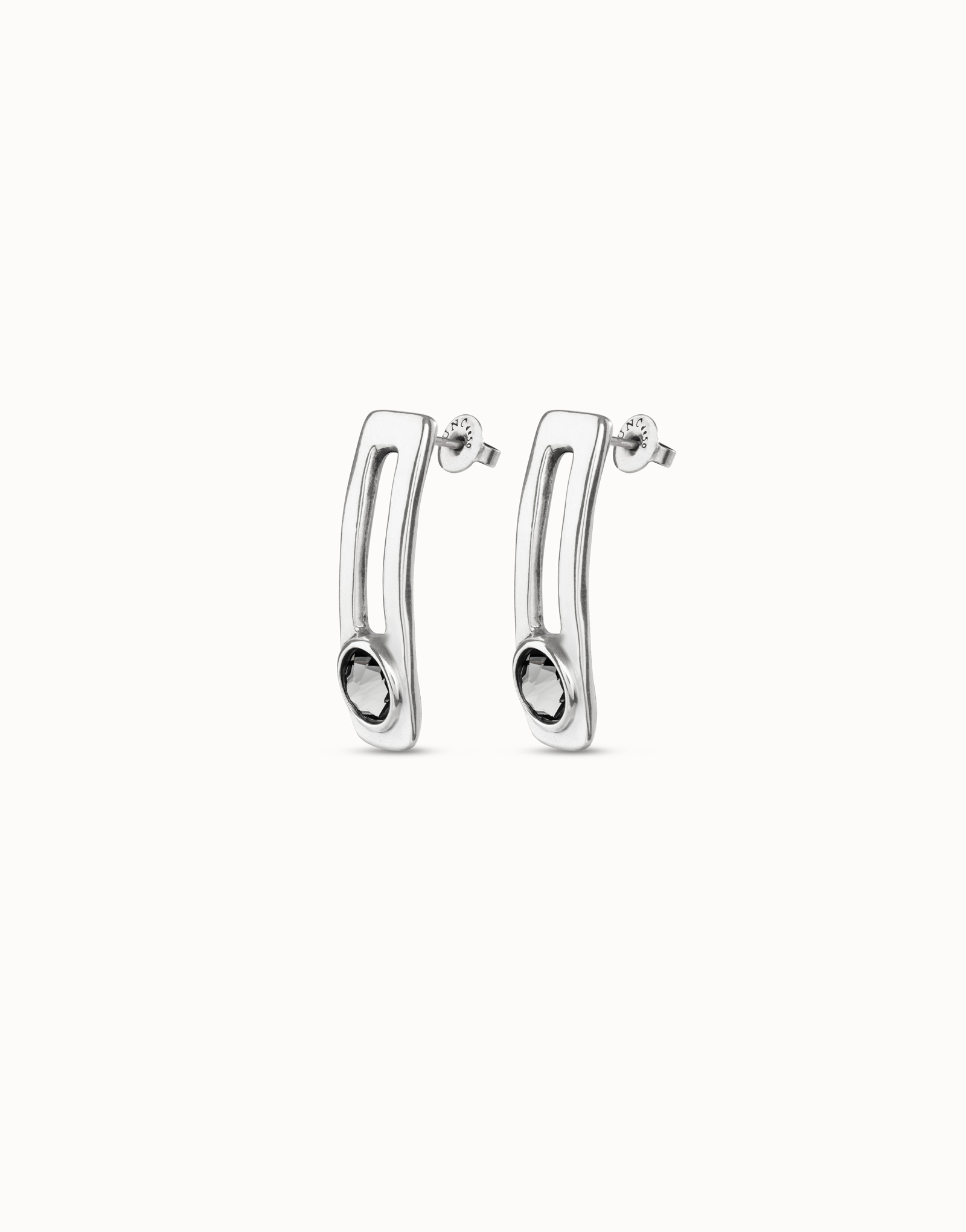 Boucles d’oreilles plaquées argent avec cristal gris, Argent, large image number null