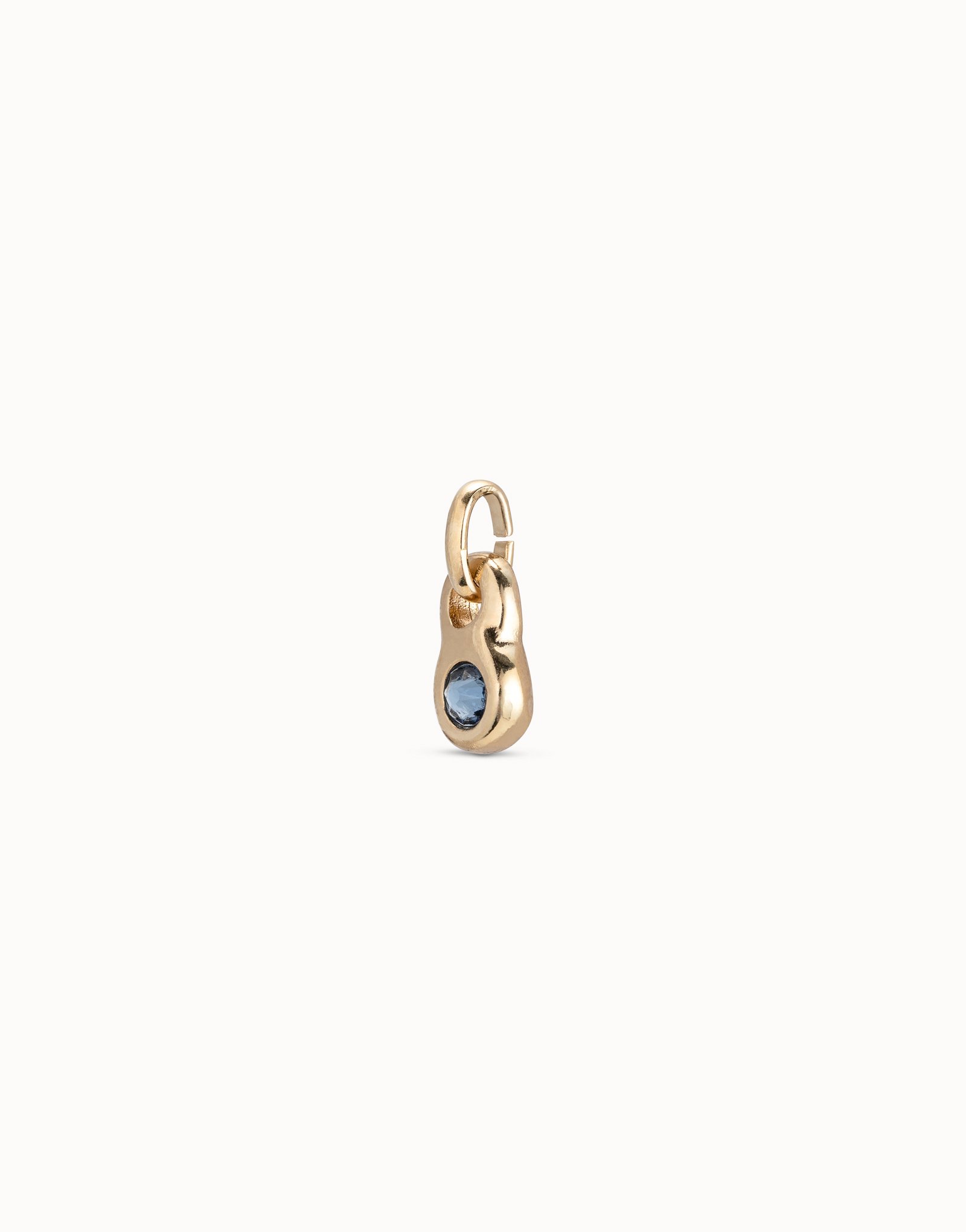 18K gold-plated round shaped charm with a blue crystal, Golden, large image number null