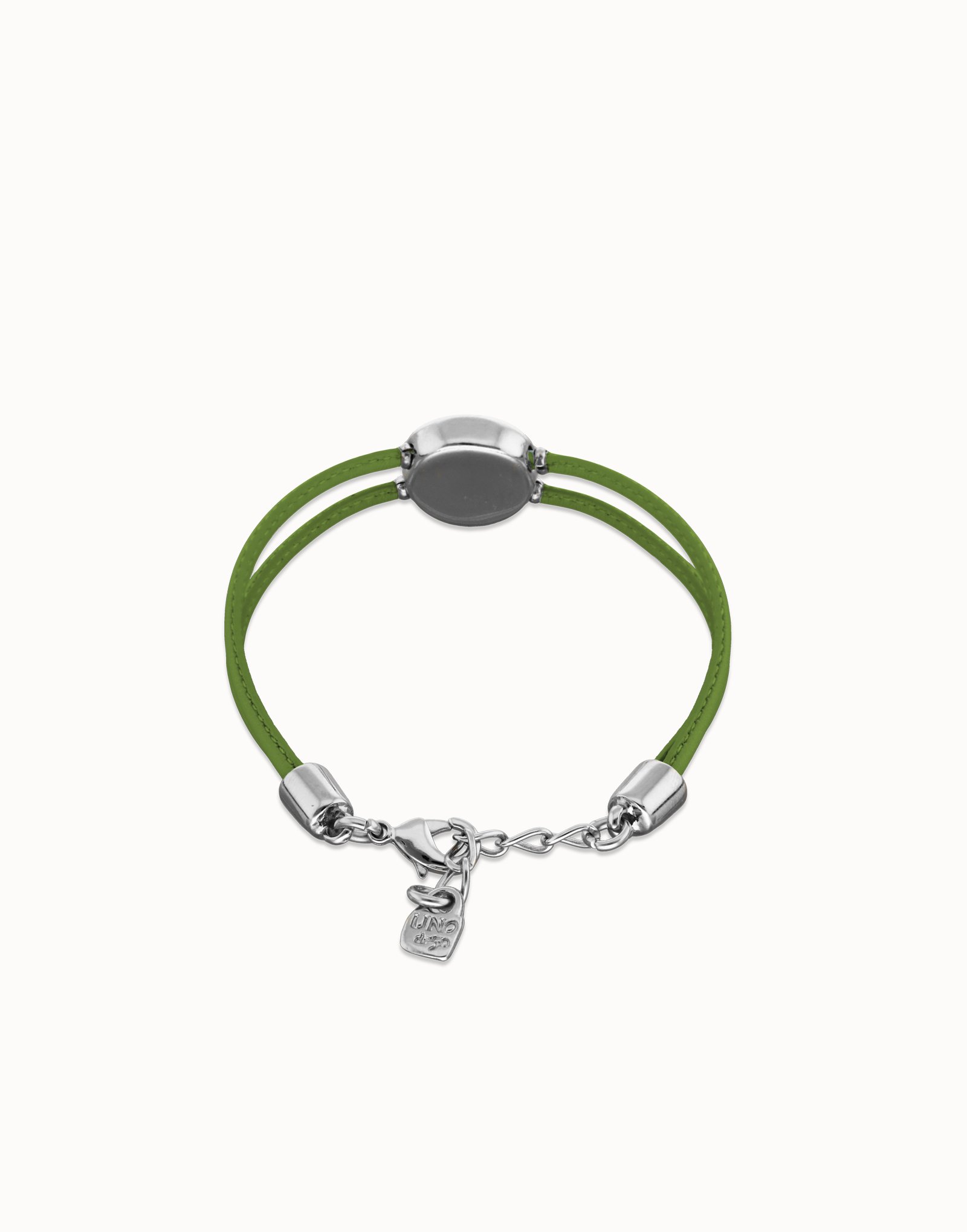 Pulsera doble de cuero verde con ojo bañado en plata de ley, Plateado, large thumbnail