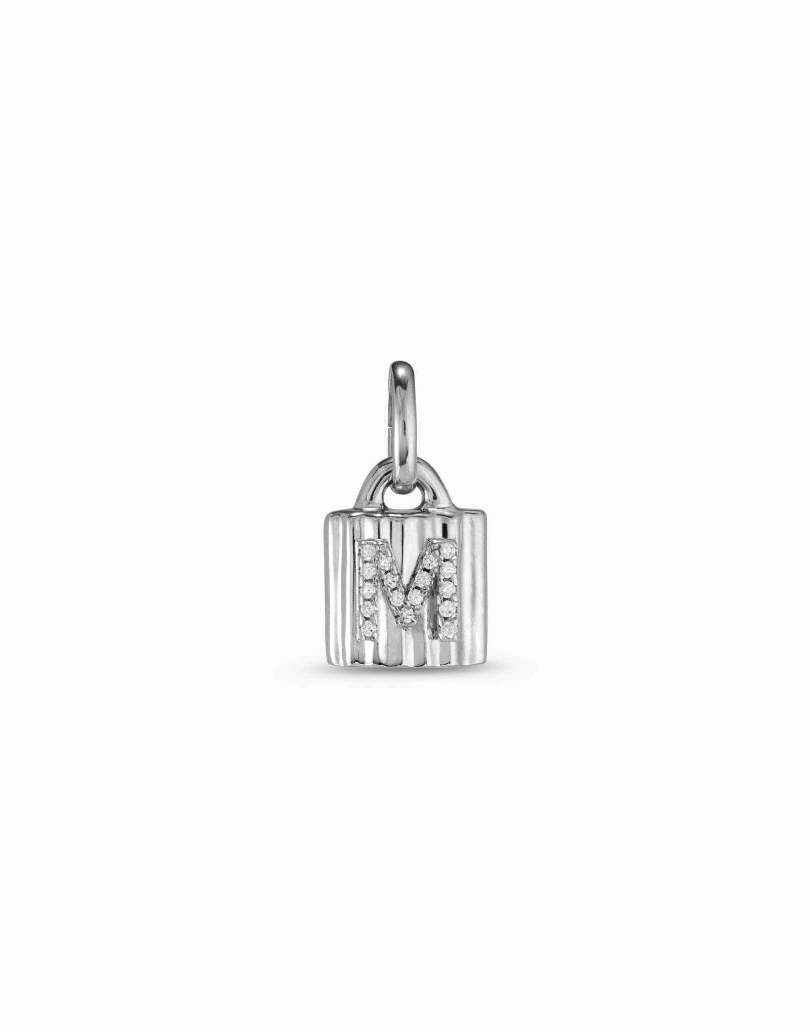 Sterling silver-plated padlock charm with topaz letter M, Silver, large image number null