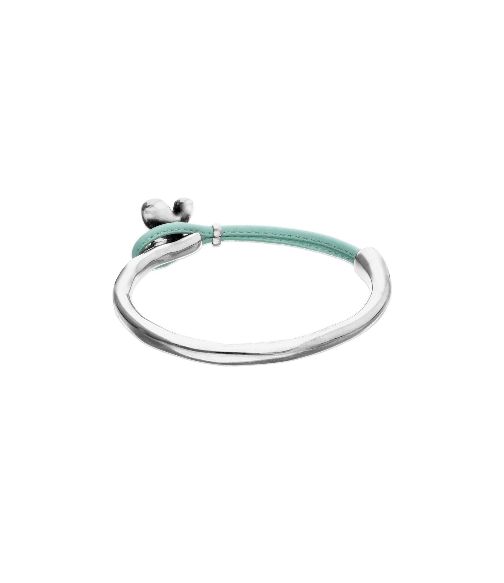Pulsera combinada en cuero turquesa y plata de ley con adorno de mariposa