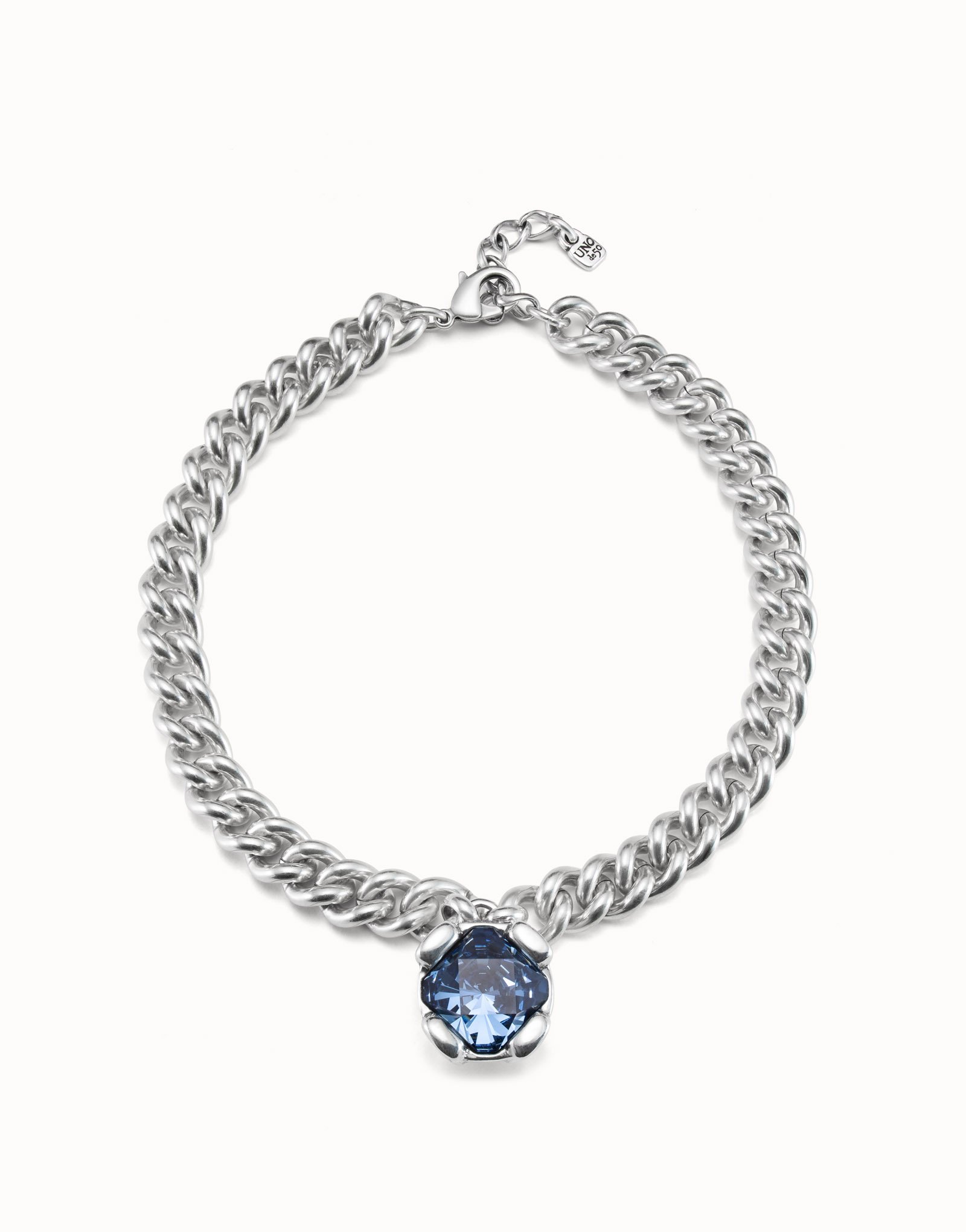 Sterling silver-plated necklace with blue crystal, Silver, large image number null