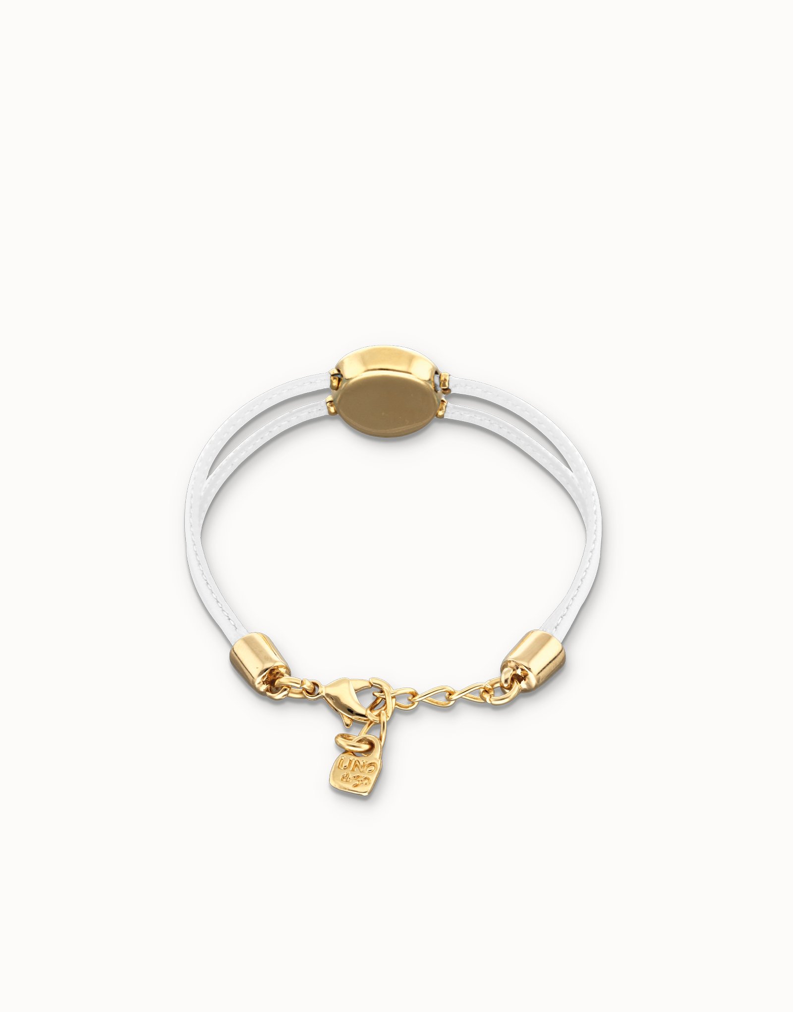 Pulsera doble de cuero blanco con ojo bañado en oro 18k, Dorado, large thumbnail
