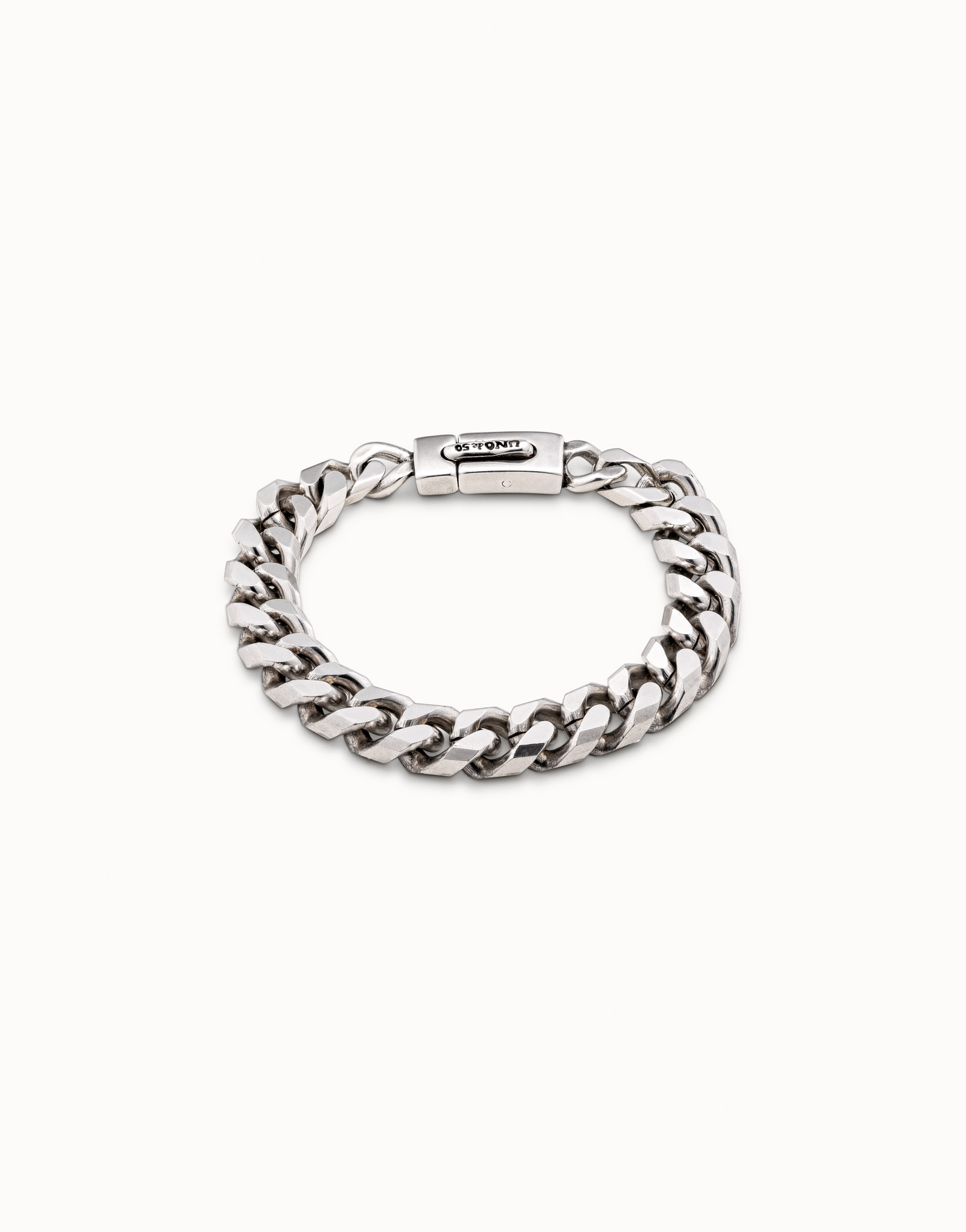 Silver-plated necklace with flattened curb chain and automatic clasp, , large image number null