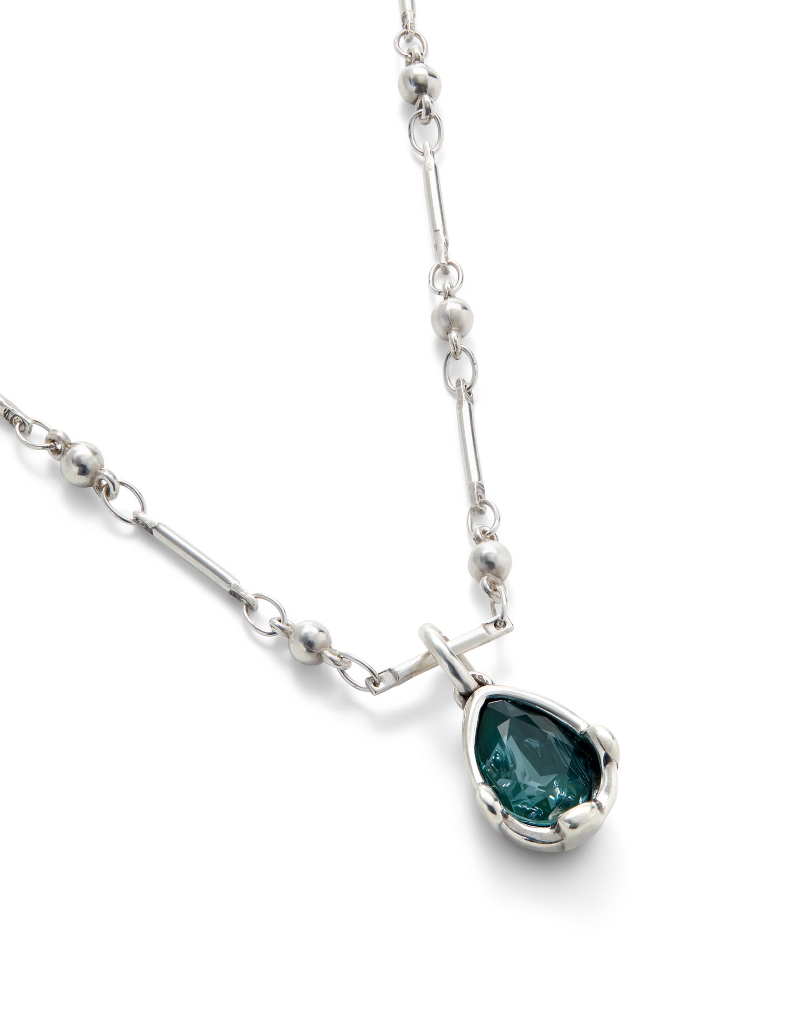 Necklace with a green drop-shaped faceted crystal