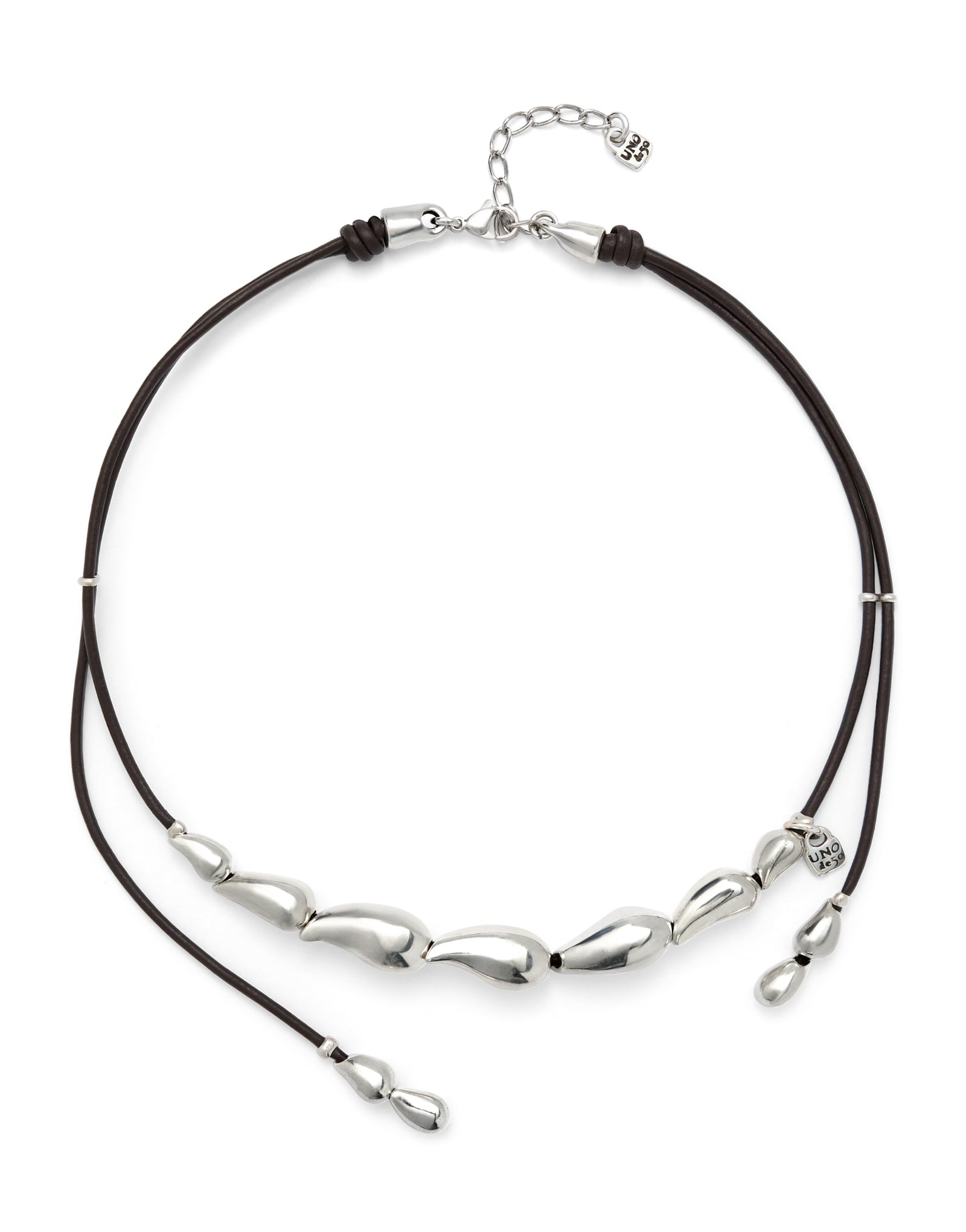 Leather necklace with intertwined drops