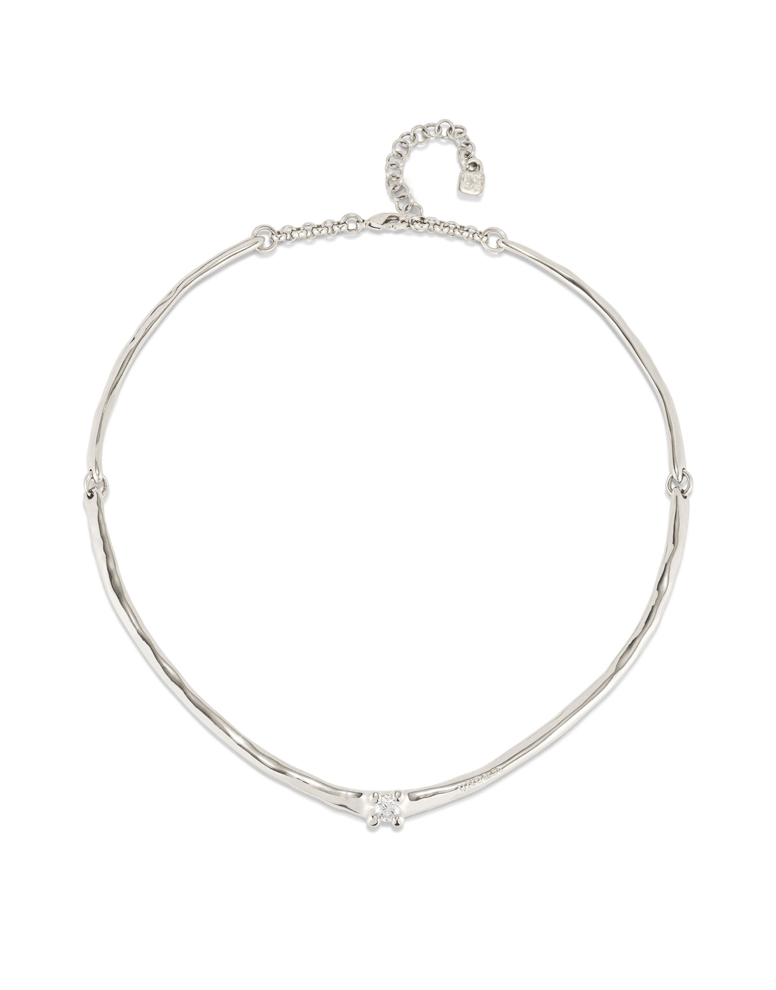 Sterling silver-plated rigid necklace with white cubic zirconia, Silver, large image number null